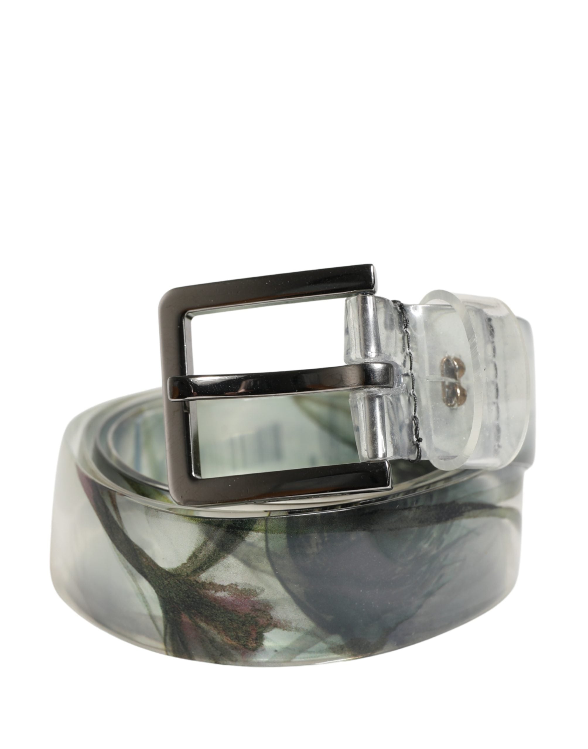 Dolce & Gabbana Men's Belt White Floral PVC Silver Metal Buckle