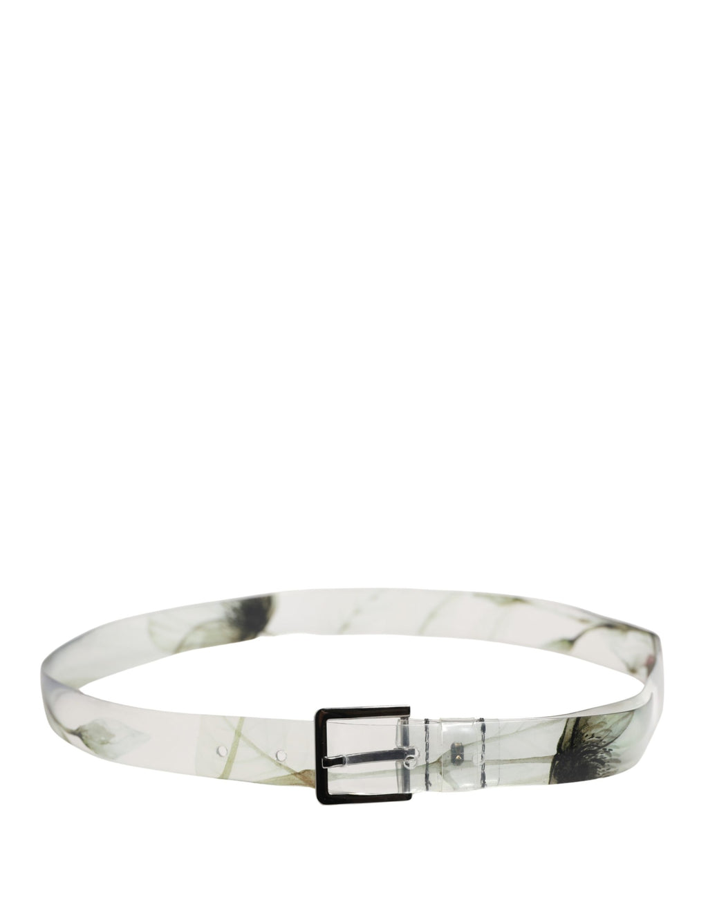 Dolce & Gabbana Men's Belt White Floral PVC Silver Metal Buckle