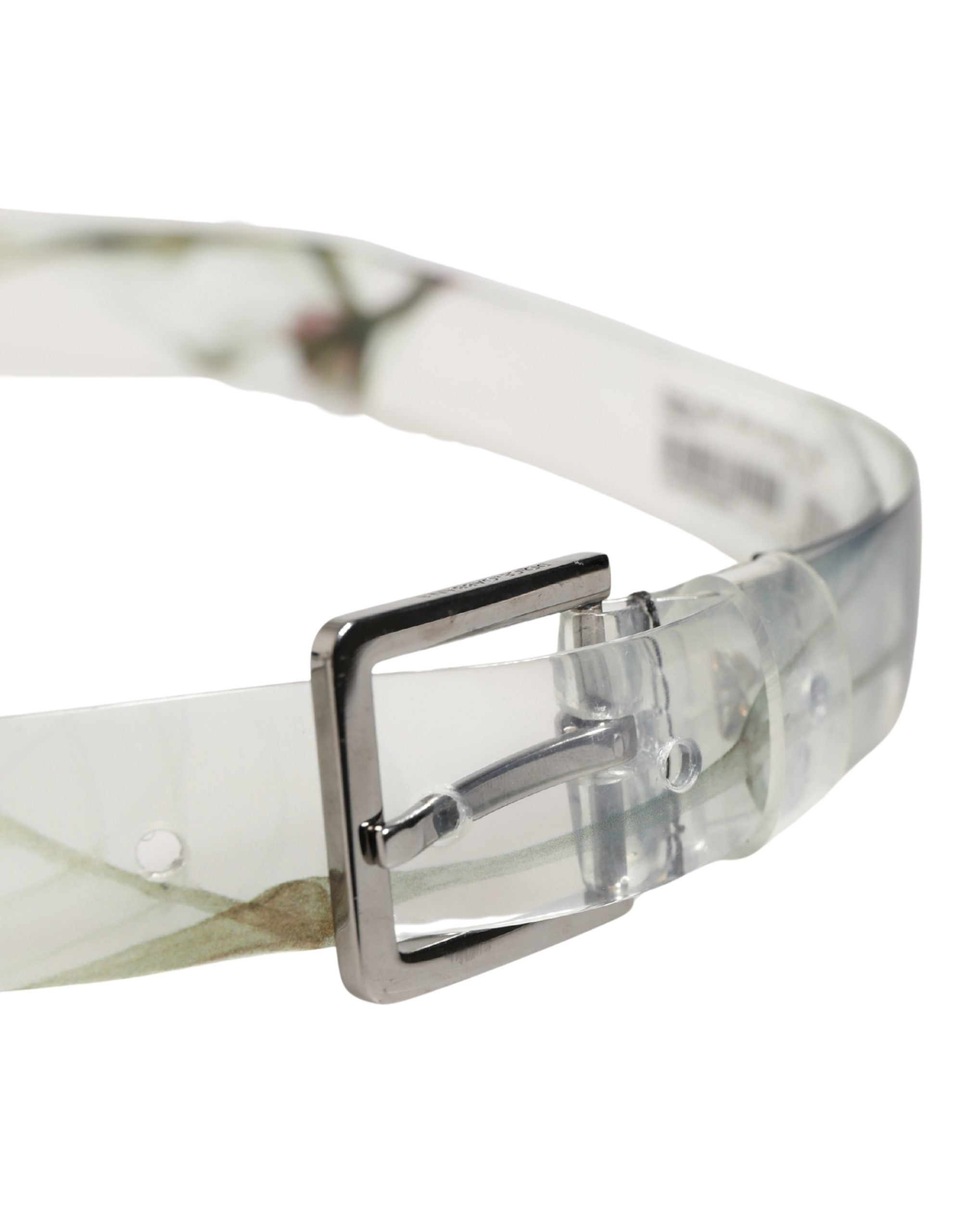 Dolce & Gabbana Men's Belt White Floral PVC Silver Metal Buckle