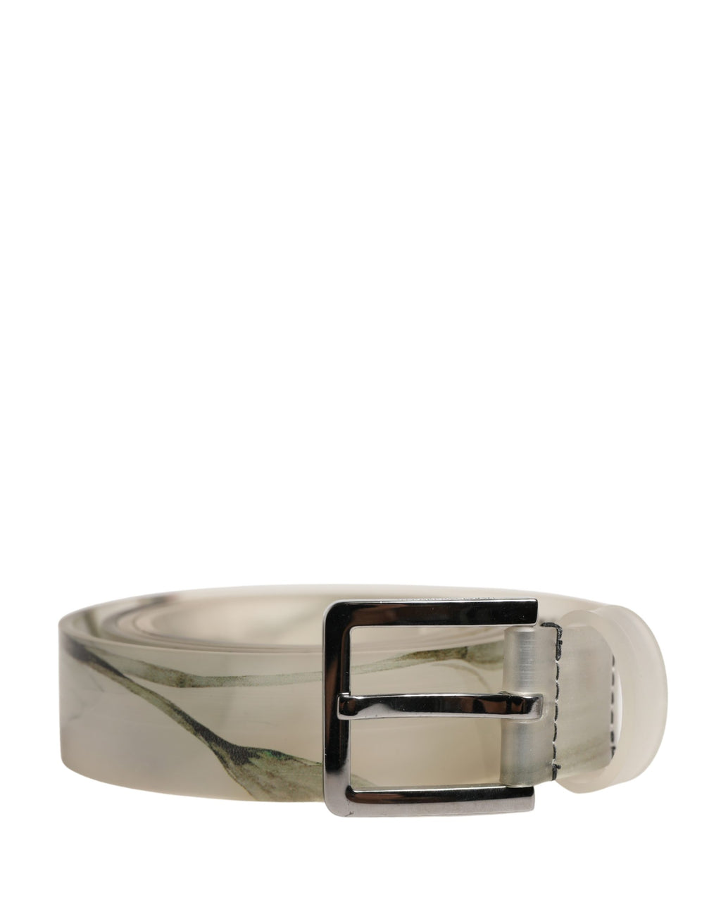 Dolce & Gabbana Men's Belt with White Floral PVC Embossing and Silver Metal Buckle