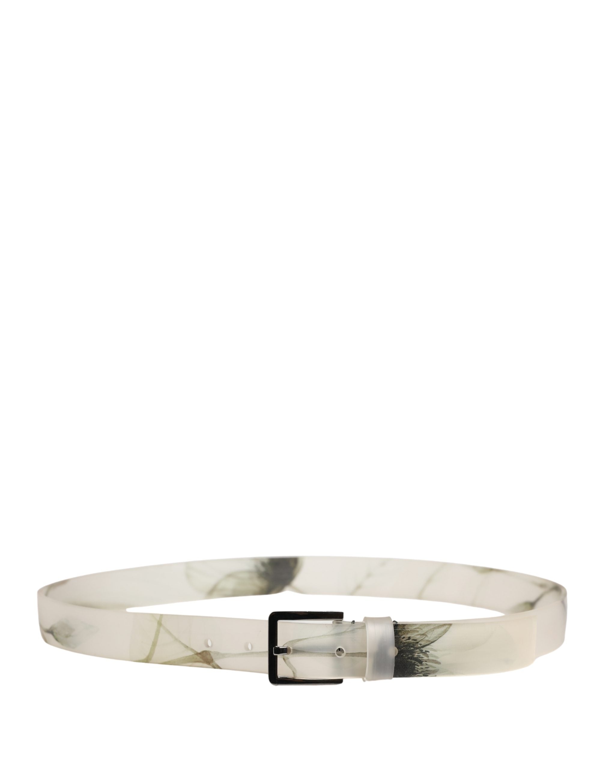 Dolce & Gabbana Men's Belt with White Floral PVC Embossing and Silver Metal Buckle