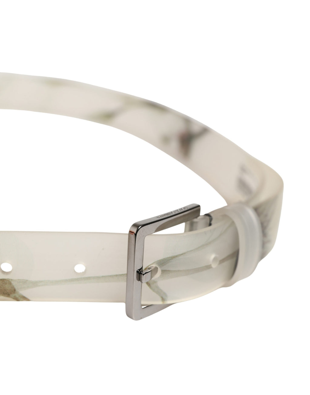 Dolce & Gabbana Men's Belt with White Floral PVC Embossing and Silver Metal Buckle