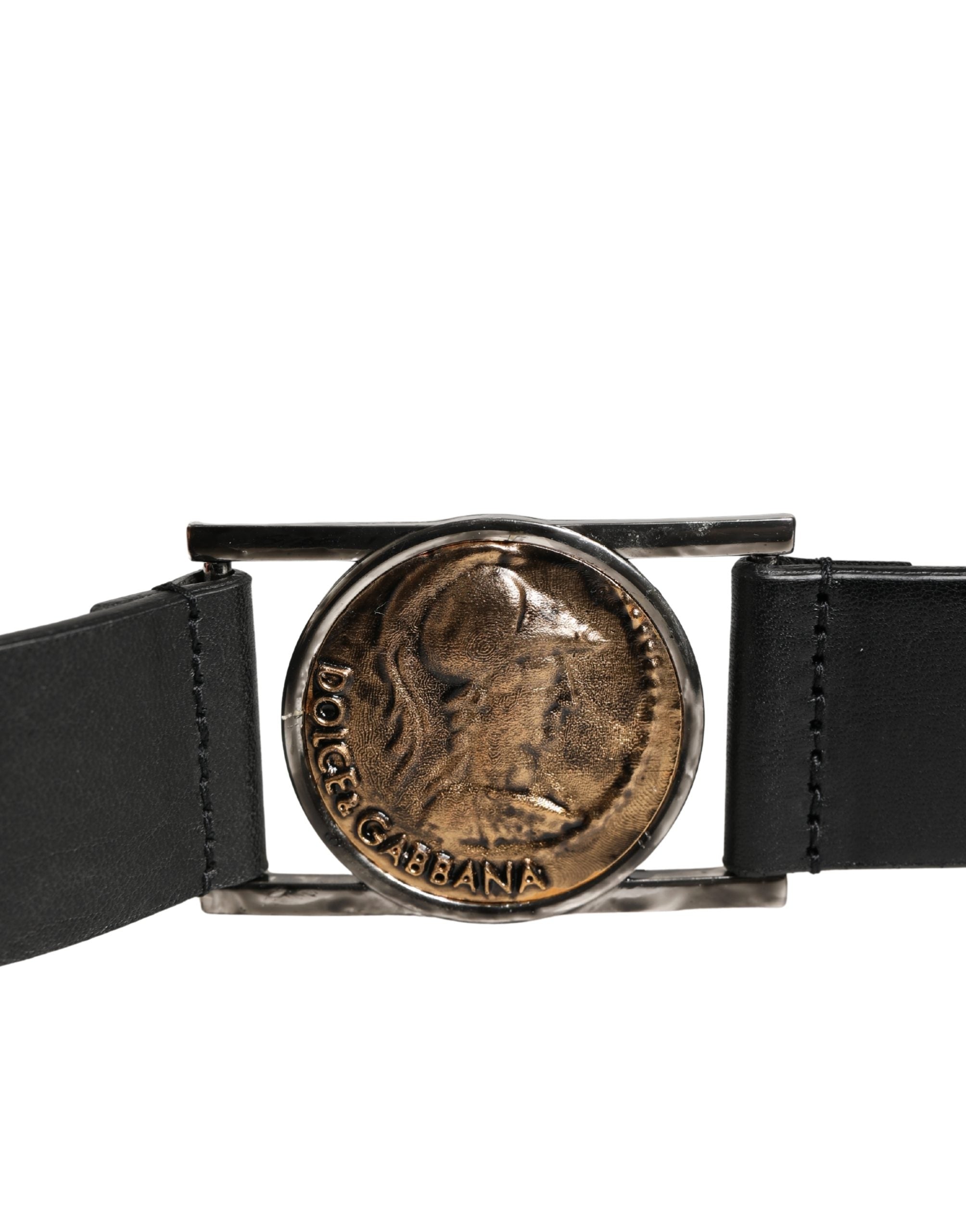 Dolce & Gabbana Men's Black Classic Leather Belt with Metal Buckle