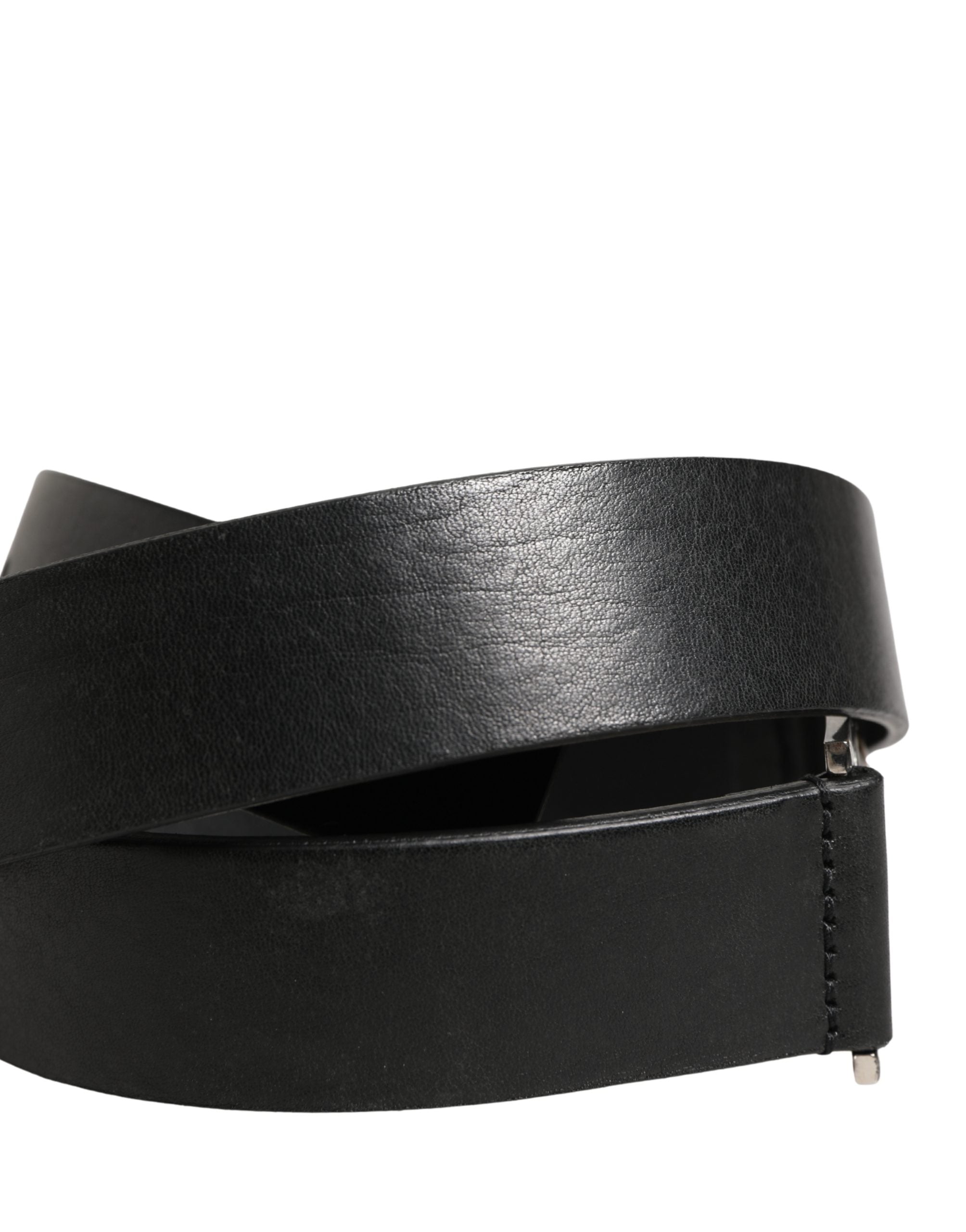 Dolce & Gabbana Men's Black Classic Leather Belt with Metal Buckle