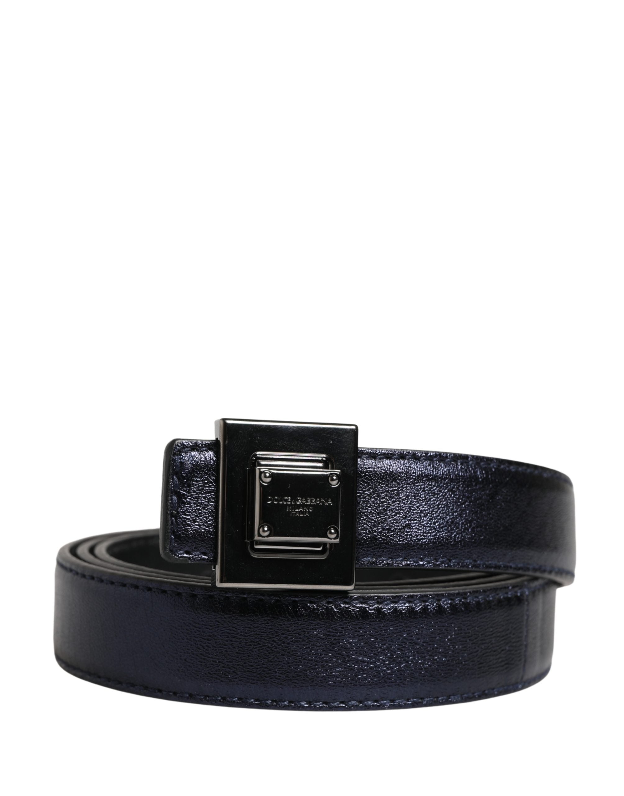 Dolce & Gabbana Men's Black Leather Buckle, Classic, Square