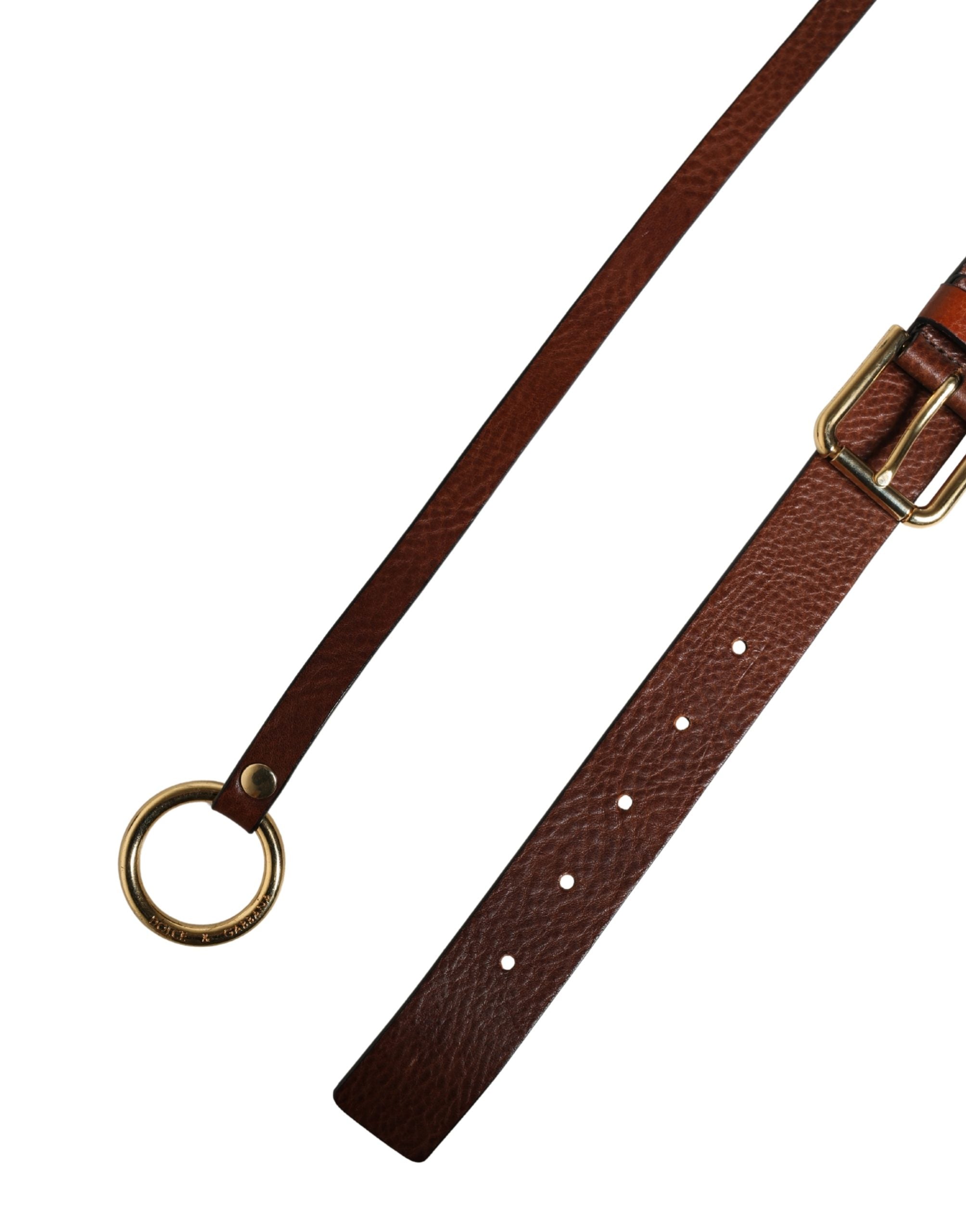 Dolce & Gabbana Men's Brown Leather Belt with Classic Metal Buckle