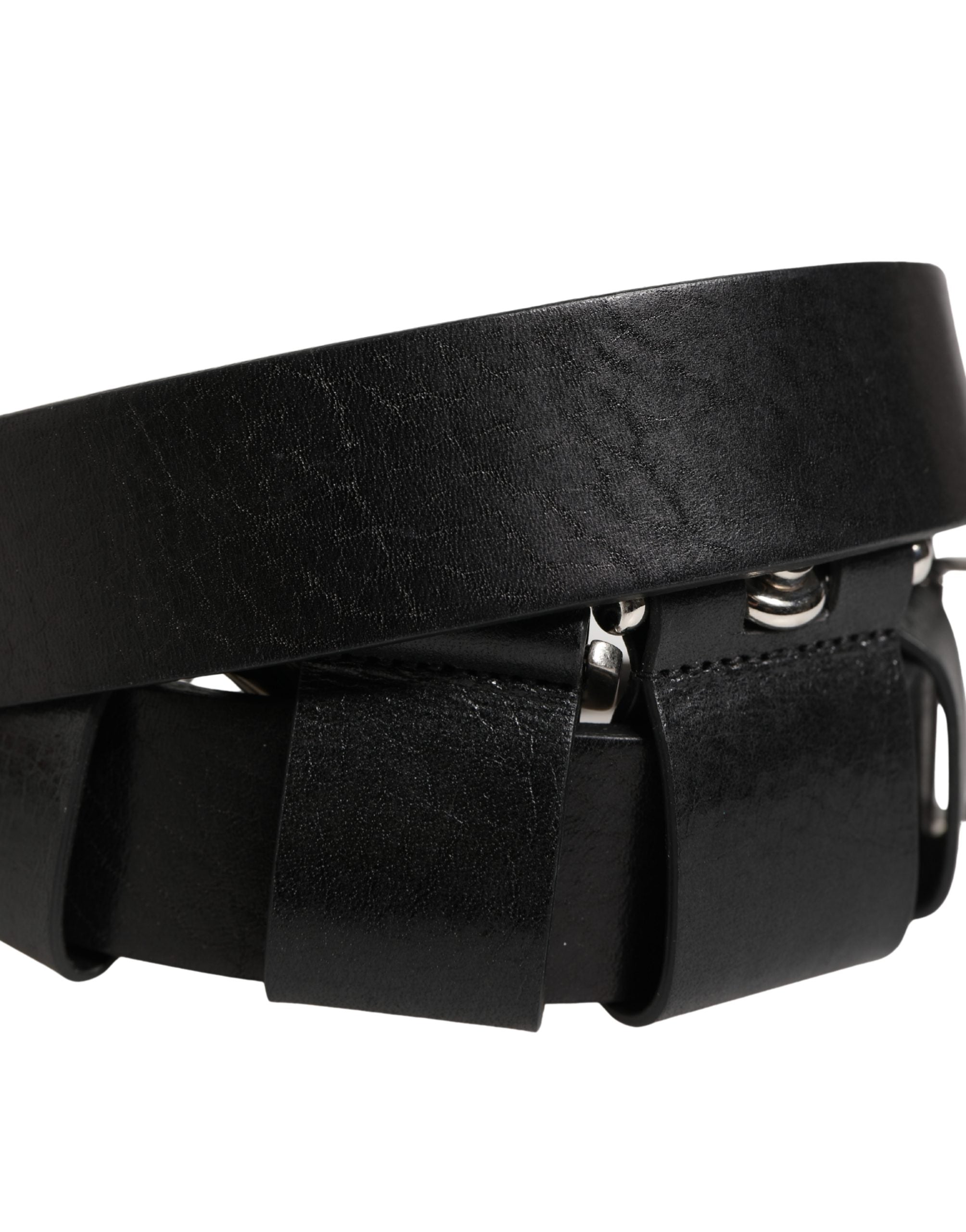 Dolce & Gabbana Schwarzer Gürtel aus Kalbsleder mit silberner Metallschnalle