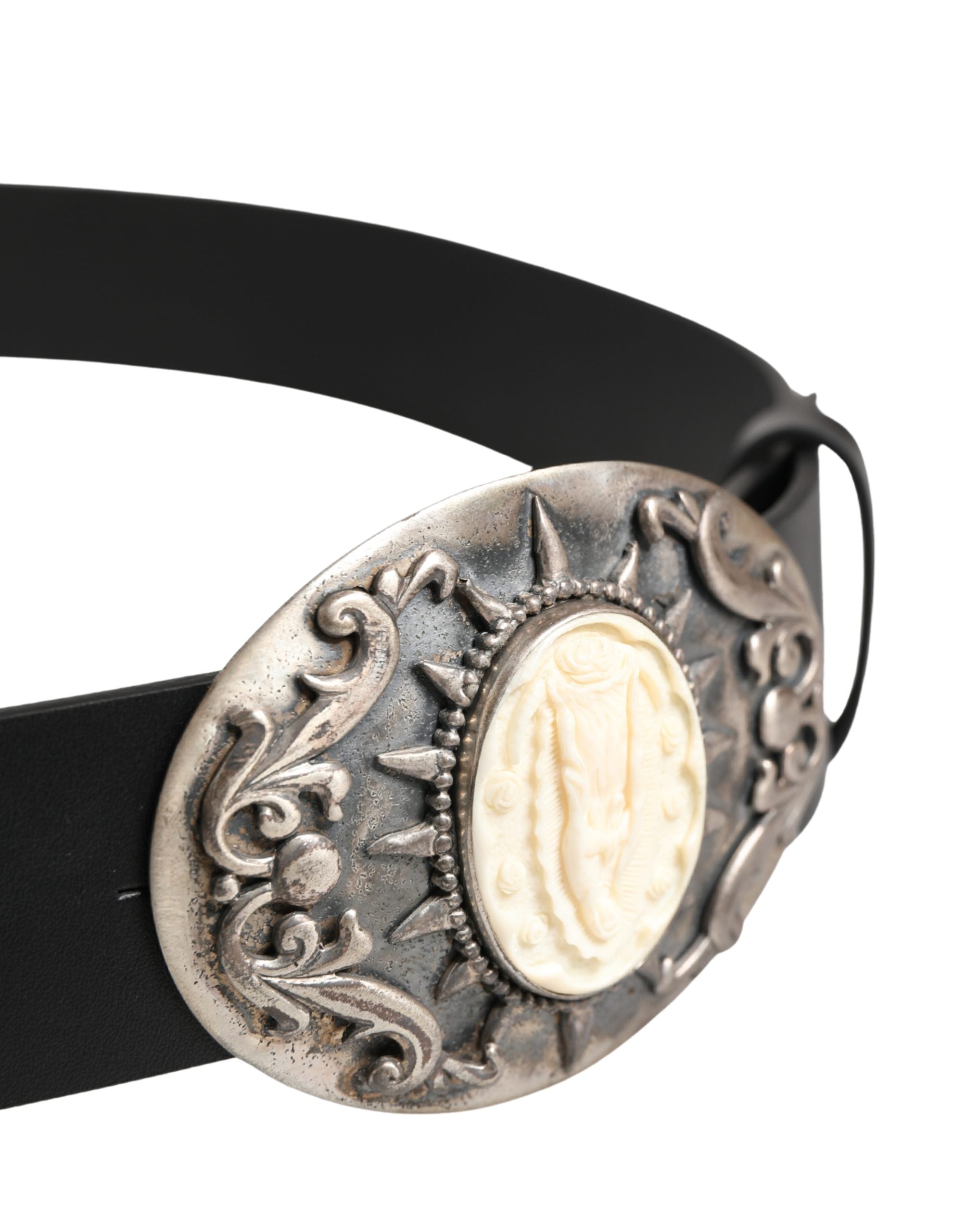 Dolce & Gabbana Black Calfskin Belt with Embellished Metal Buckle