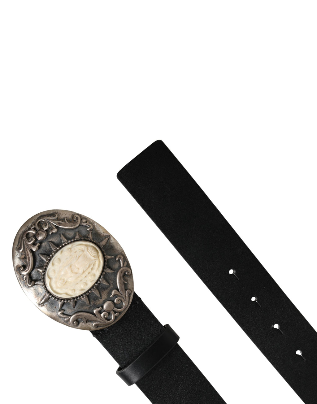 Dolce & Gabbana Black Calfskin Belt with Embellished Metal Buckle