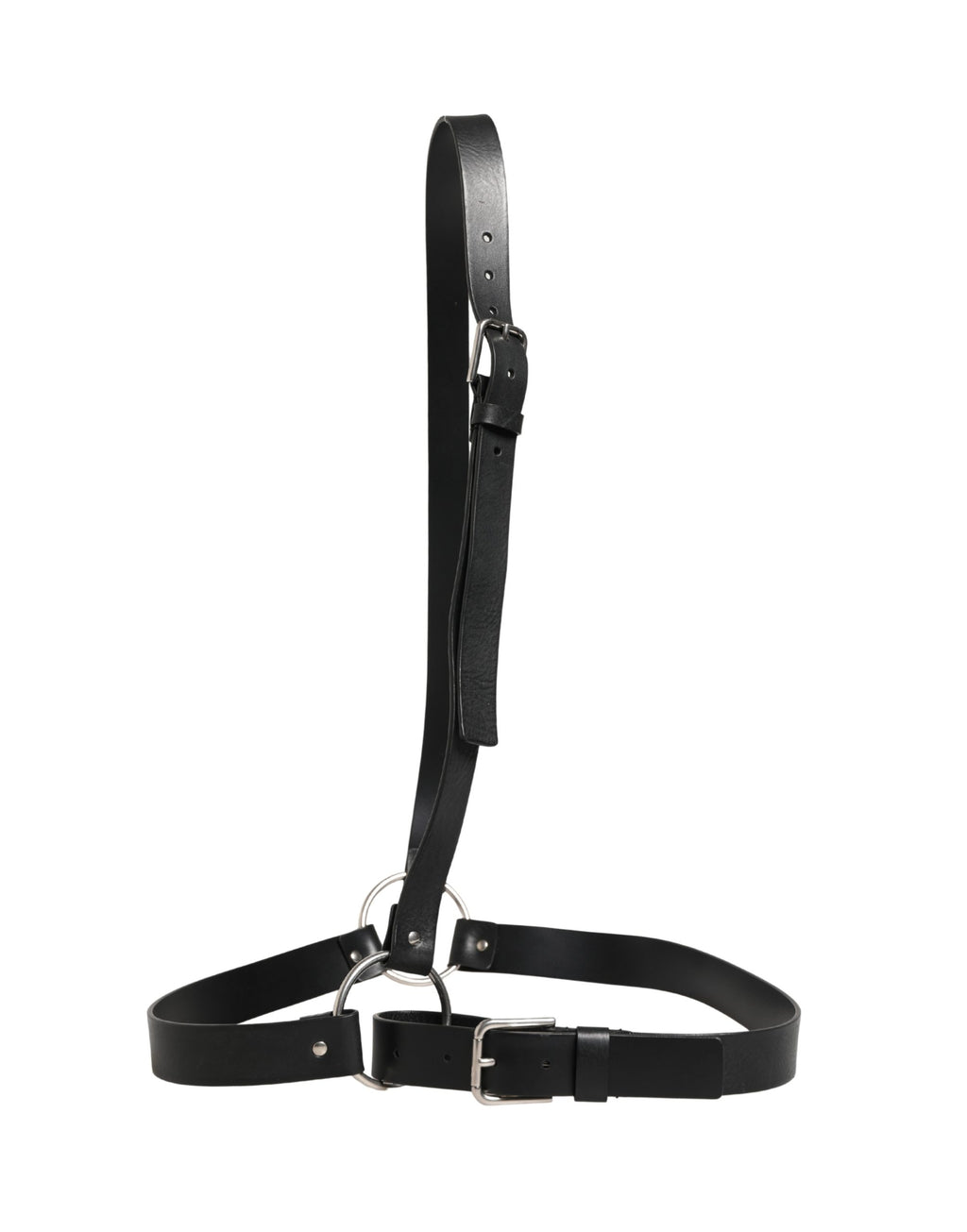 Dolce & Gabbana Black Leather Double Strap Belt with Silver Buckle