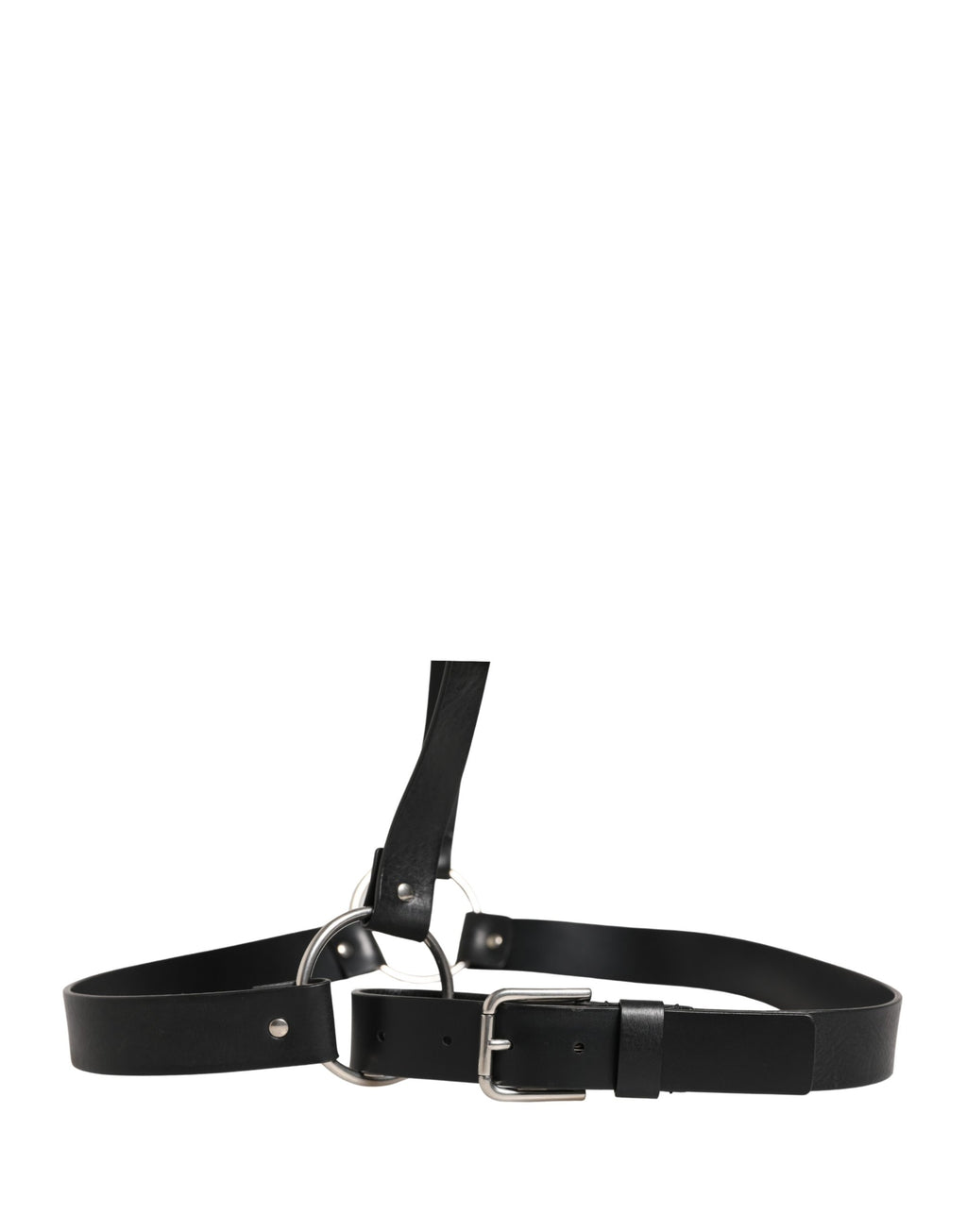 Dolce & Gabbana Black Leather Double Strap Belt with Silver Buckle