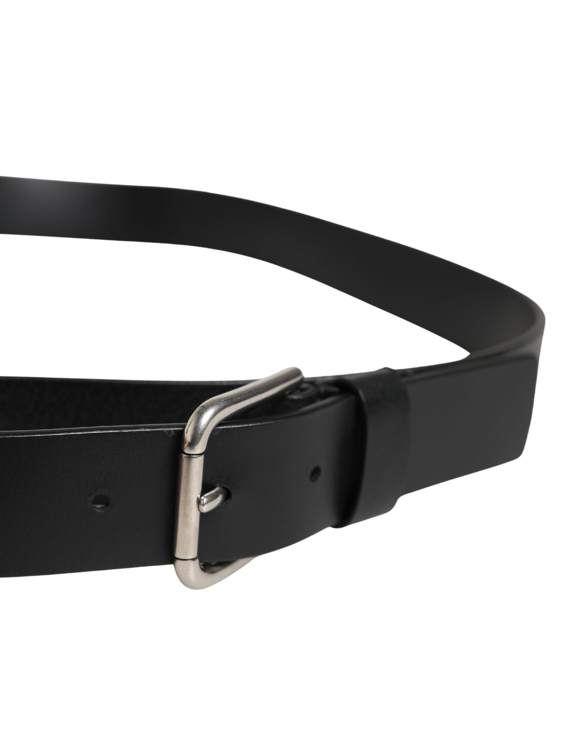 Dolce & Gabbana Black Leather Double Strap Belt with Silver Buckle