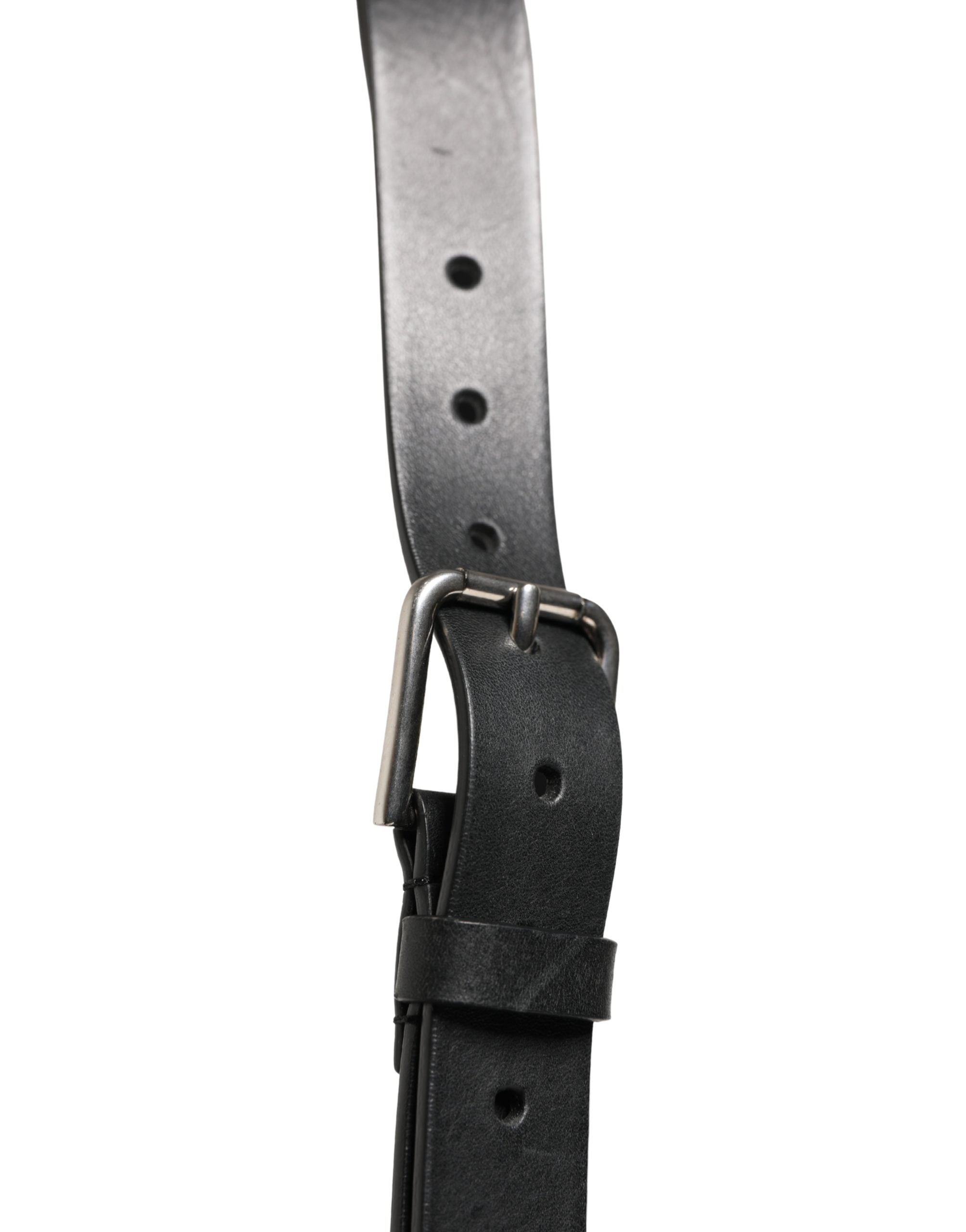 Dolce & Gabbana Black Leather Double Strap Belt with Silver Buckle
