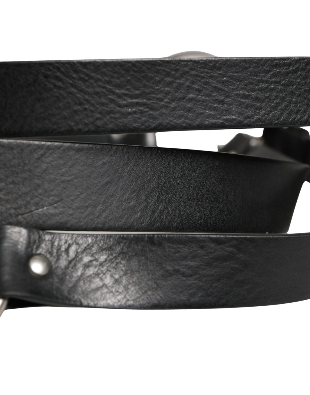 Dolce & Gabbana Black Leather Double Strap Belt with Silver Buckle