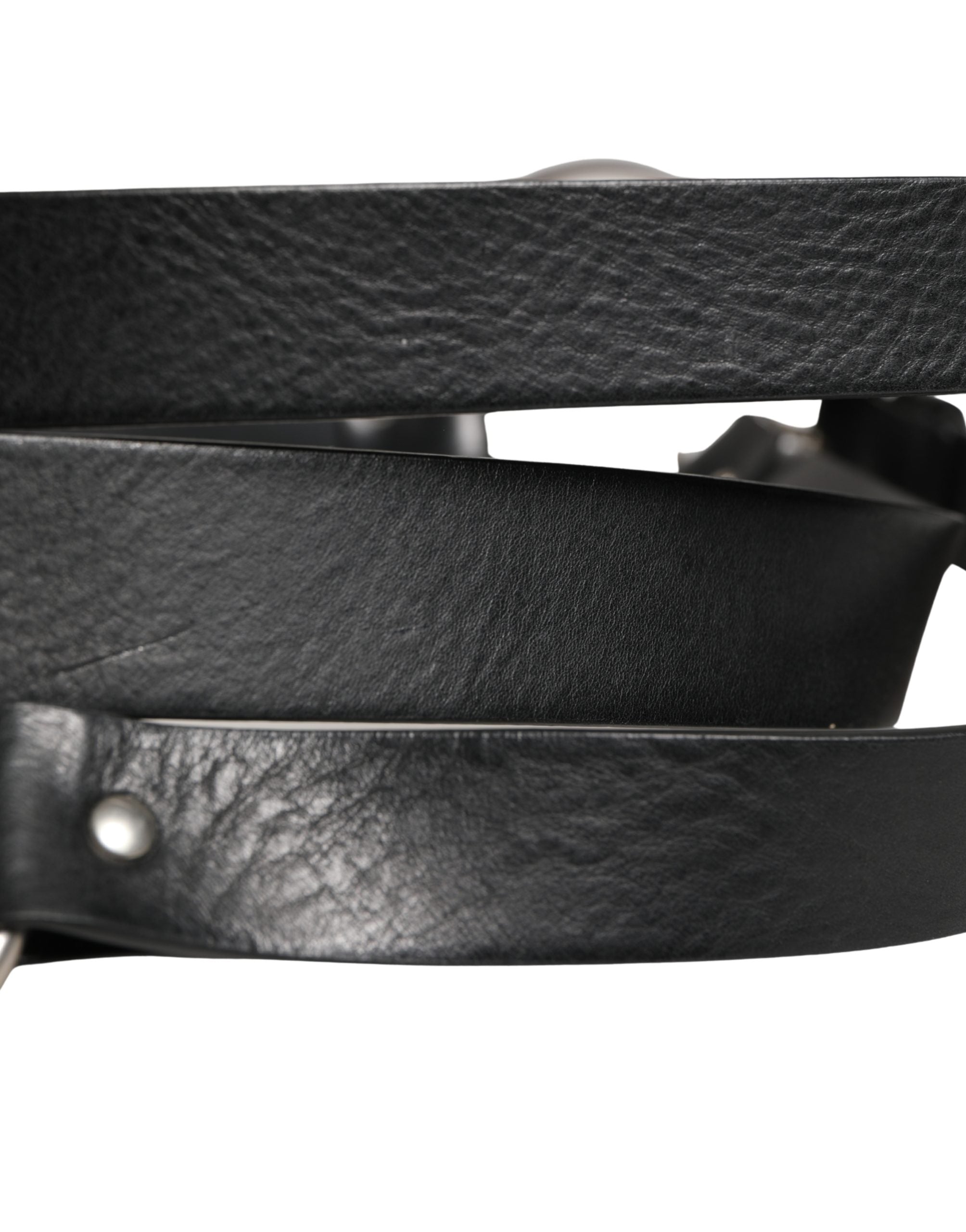 Dolce & Gabbana Black Leather Double Strap Belt with Silver Buckle