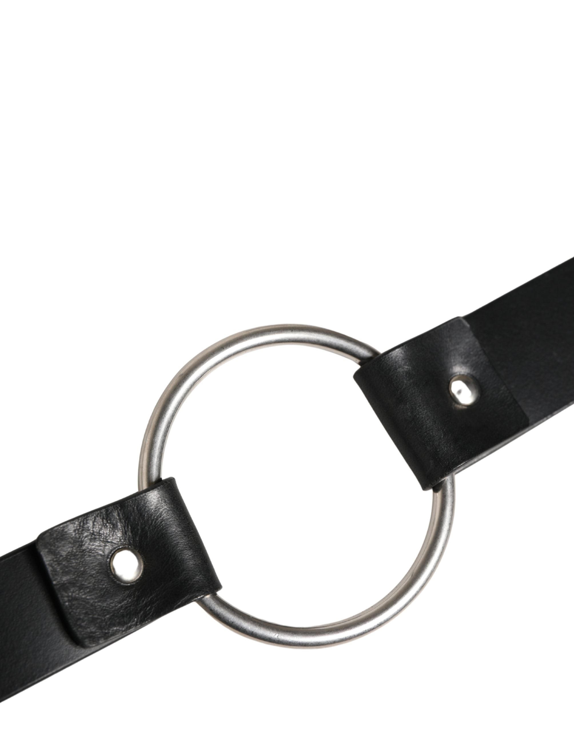 Dolce & Gabbana Black Leather Double Strap Belt with Silver Buckle