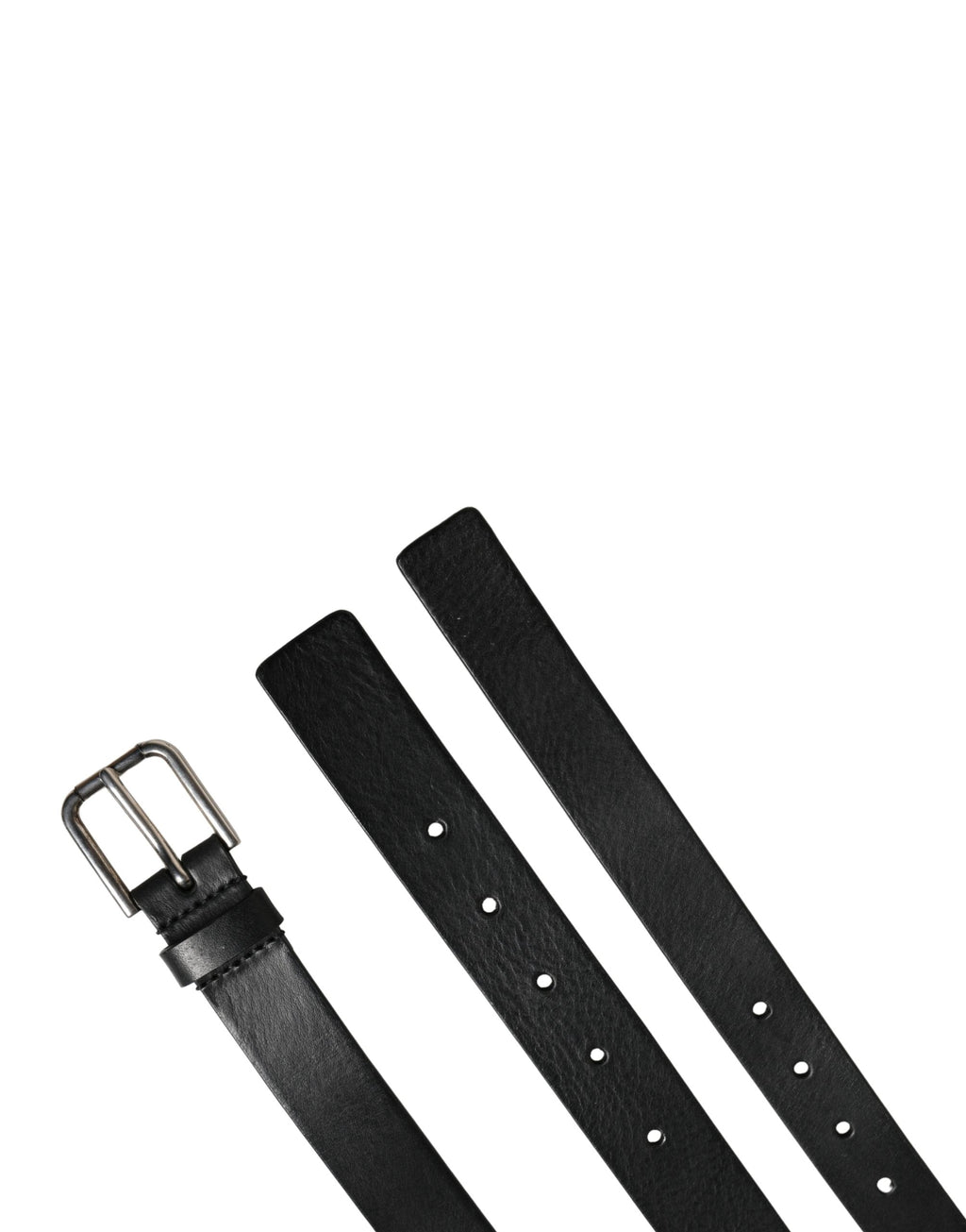 Dolce & Gabbana Black Leather Double Strap Belt with Silver Buckle