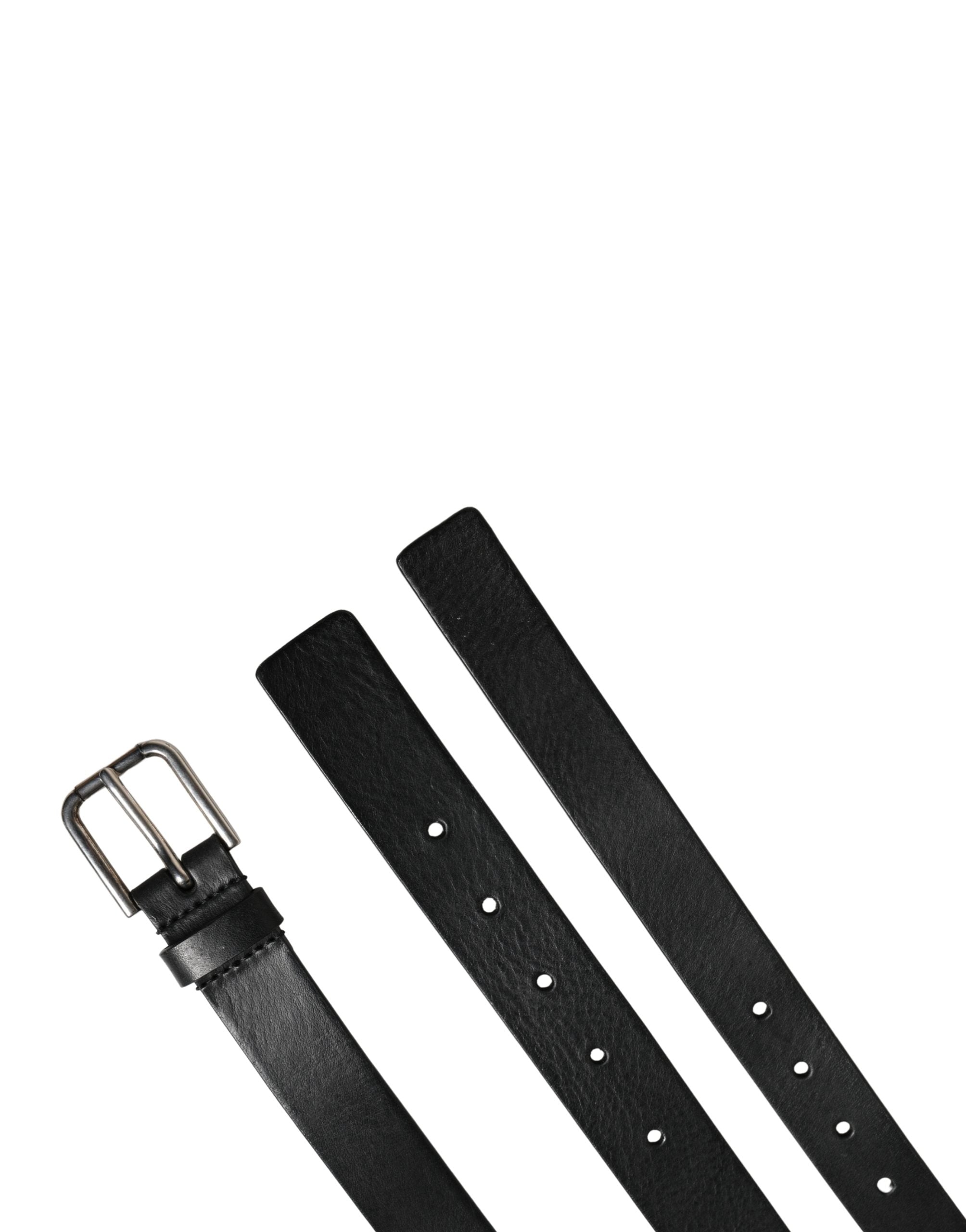 Dolce & Gabbana Black Leather Double Strap Belt with Silver Buckle