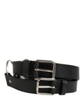 Dolce & Gabbana Black Leather Double Strap Belt with Silver Buckle