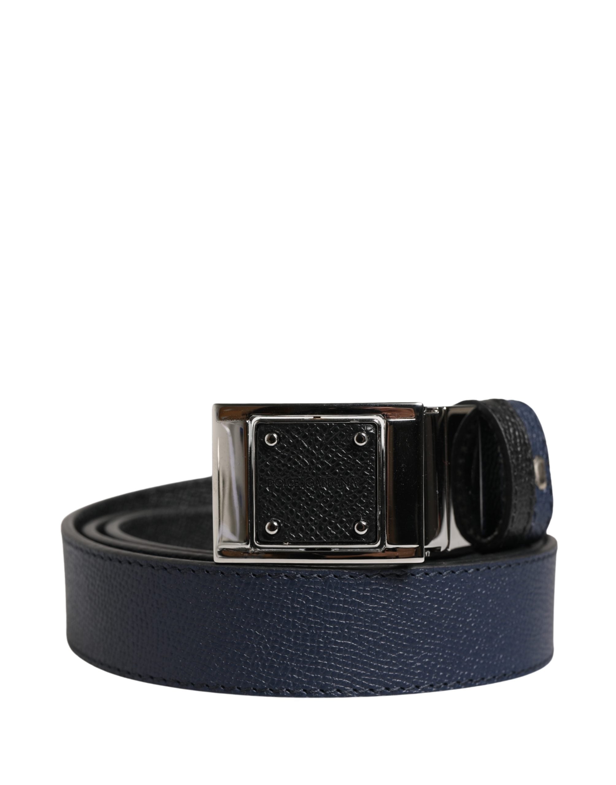 Dolce & Gabbana Herren Gürtel aus blauem Kalbsleder mit quadratischer Schnalle