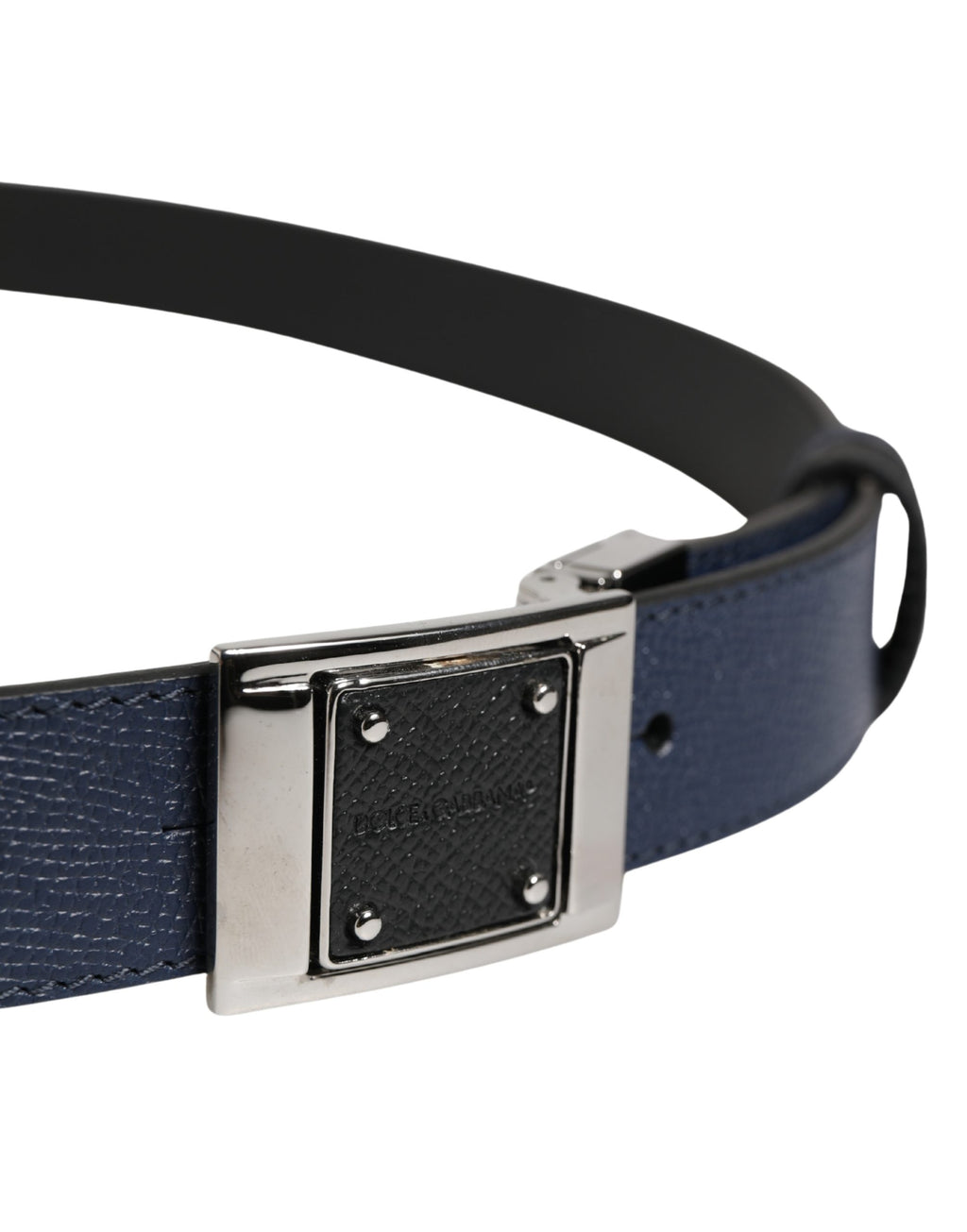 Dolce & Gabbana Herren Gürtel aus blauem Kalbsleder mit quadratischer Schnalle