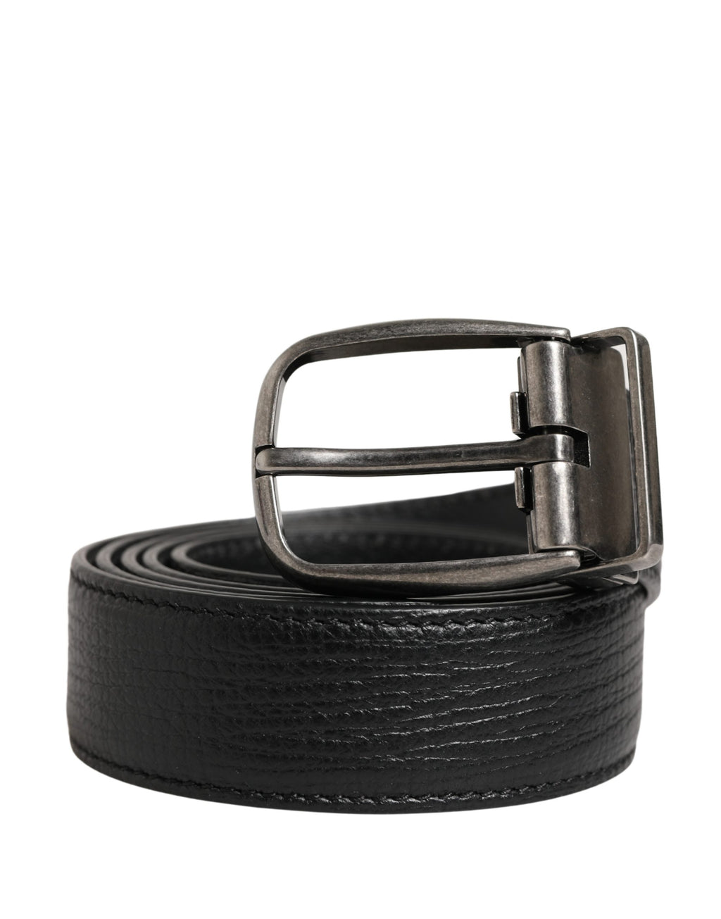 Dolce & Gabbana Men's Black Leather Belt with Metal Buckle