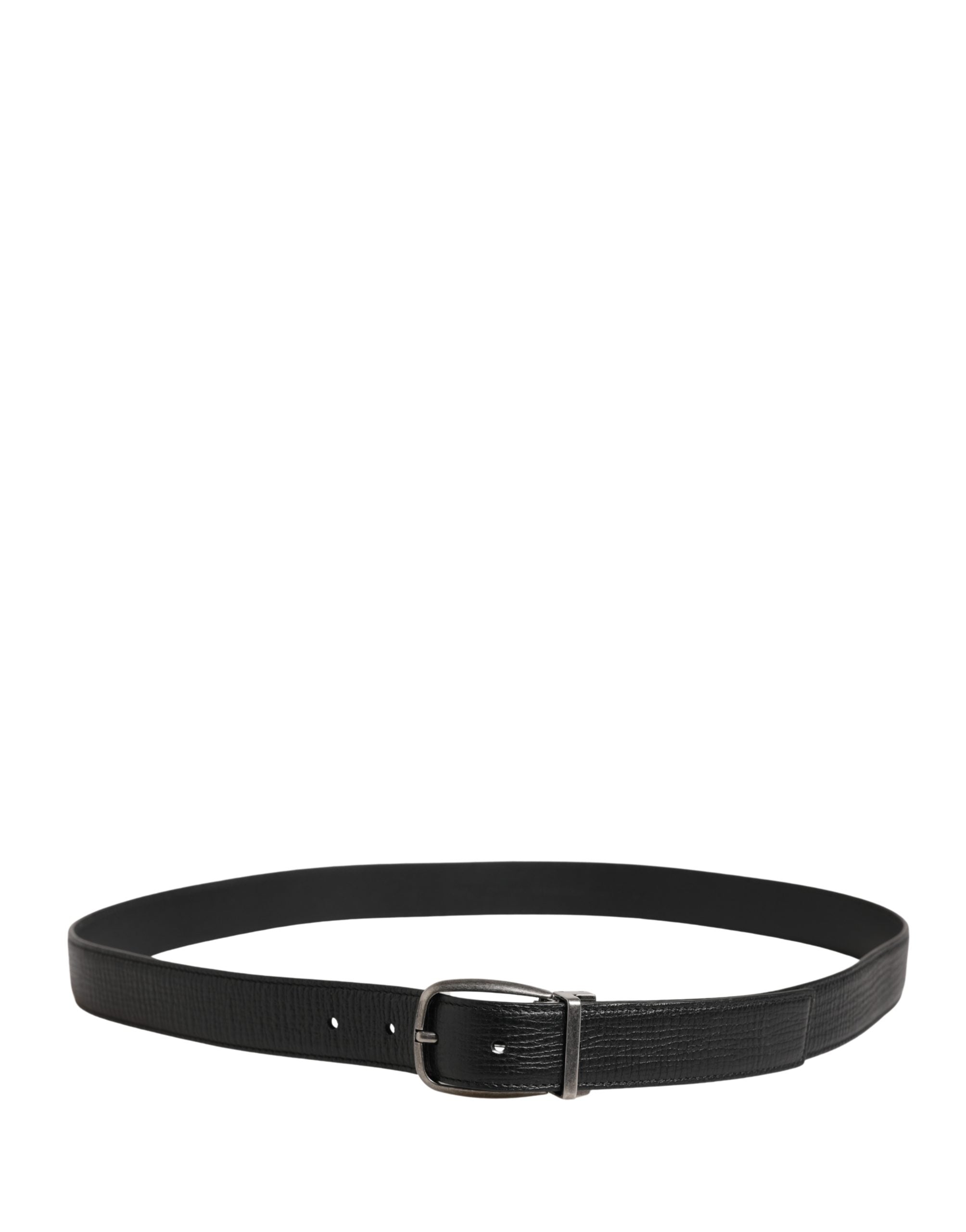 Dolce & Gabbana Men's Black Leather Belt with Metal Buckle