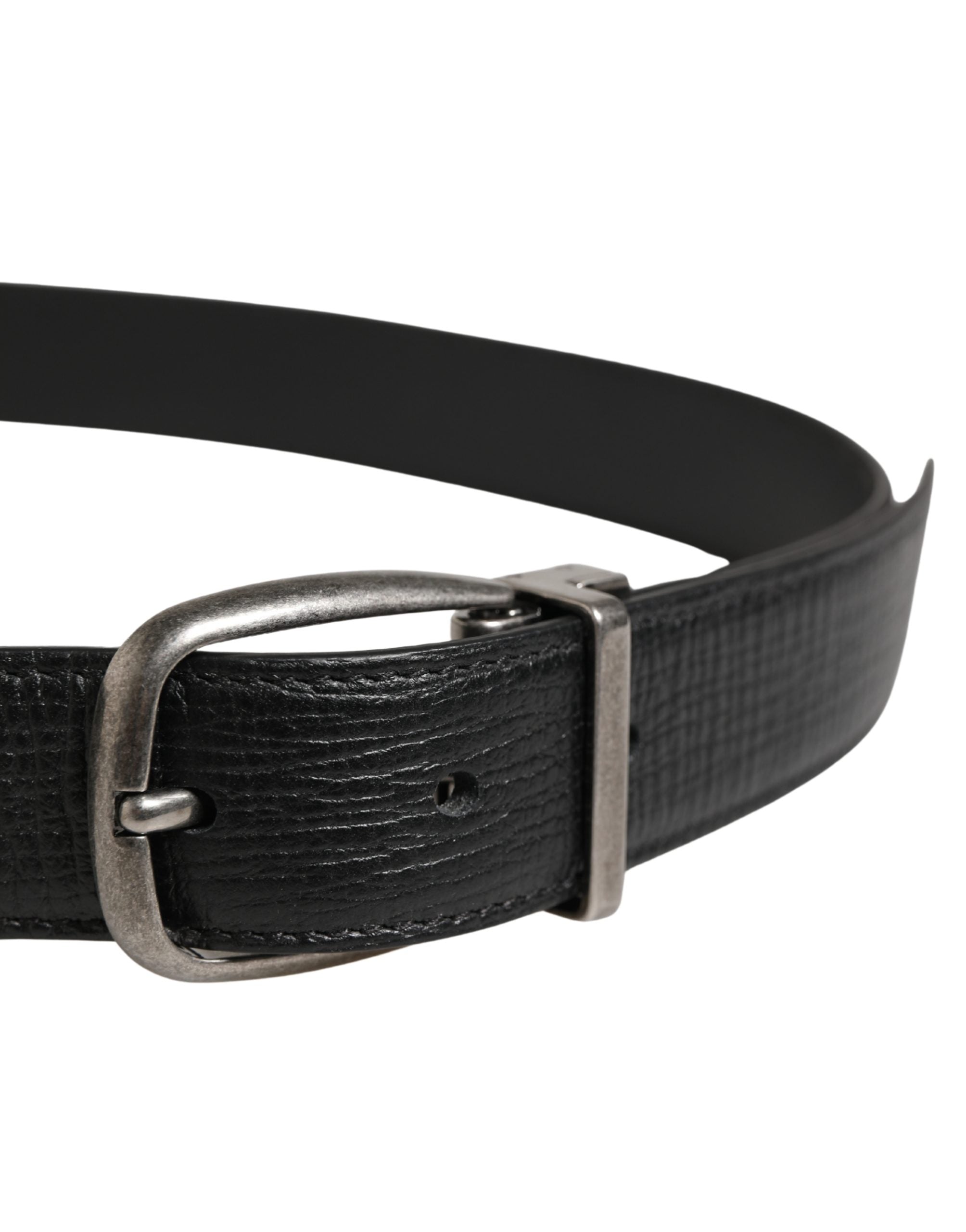 Dolce & Gabbana Men's Black Leather Belt with Metal Buckle