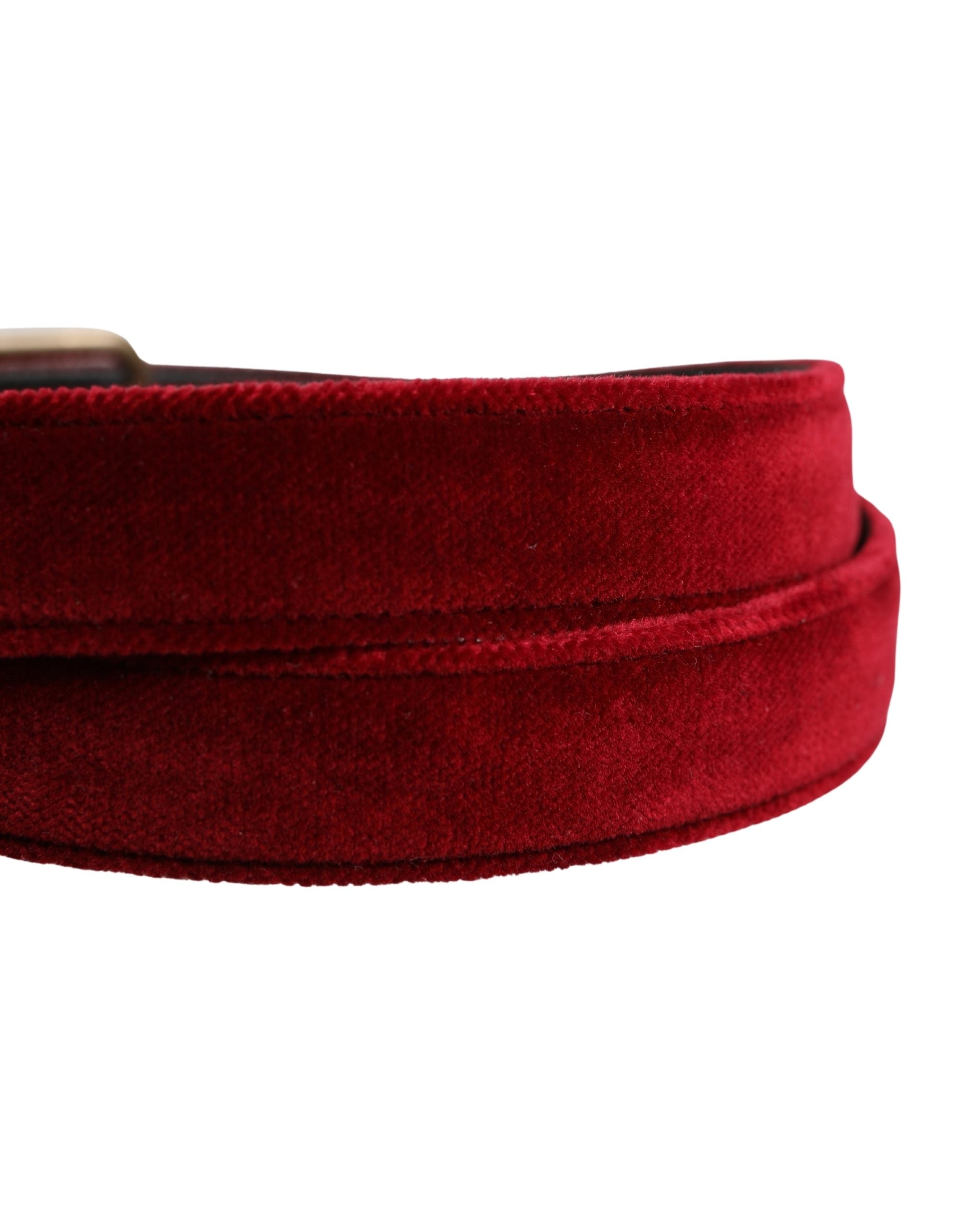 Dolce & Gabbana Herren Gürtel aus burgunderrotem Samt und Baumwolle mit Metallschnalle