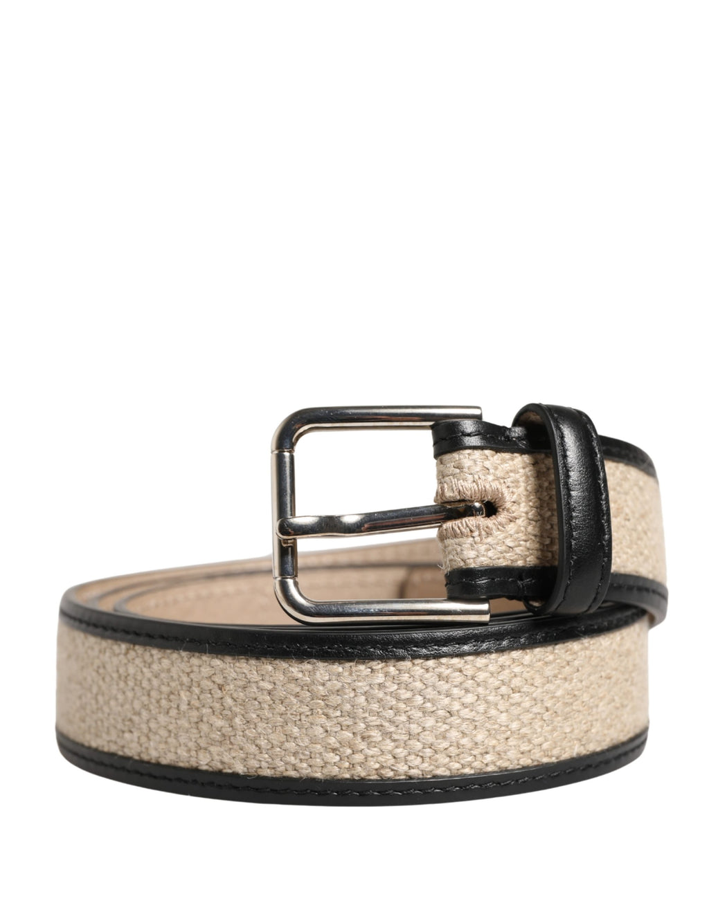 Dolce & Gabbana Men's Woven Leather Belt in Beige with Metal Buckle