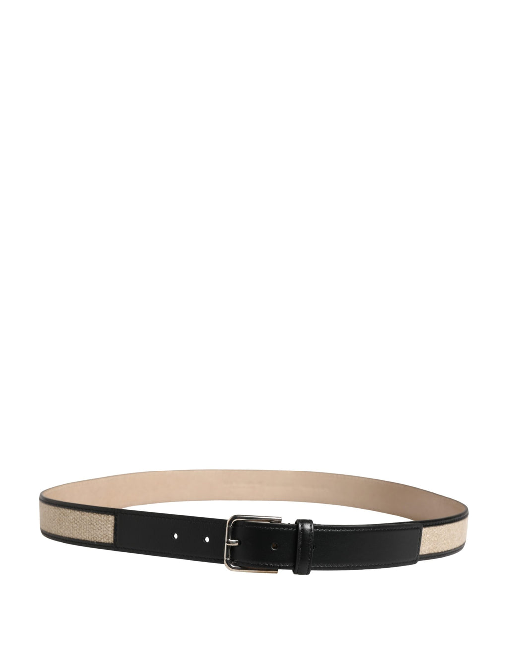 Dolce & Gabbana Men's Woven Leather Belt in Beige with Metal Buckle