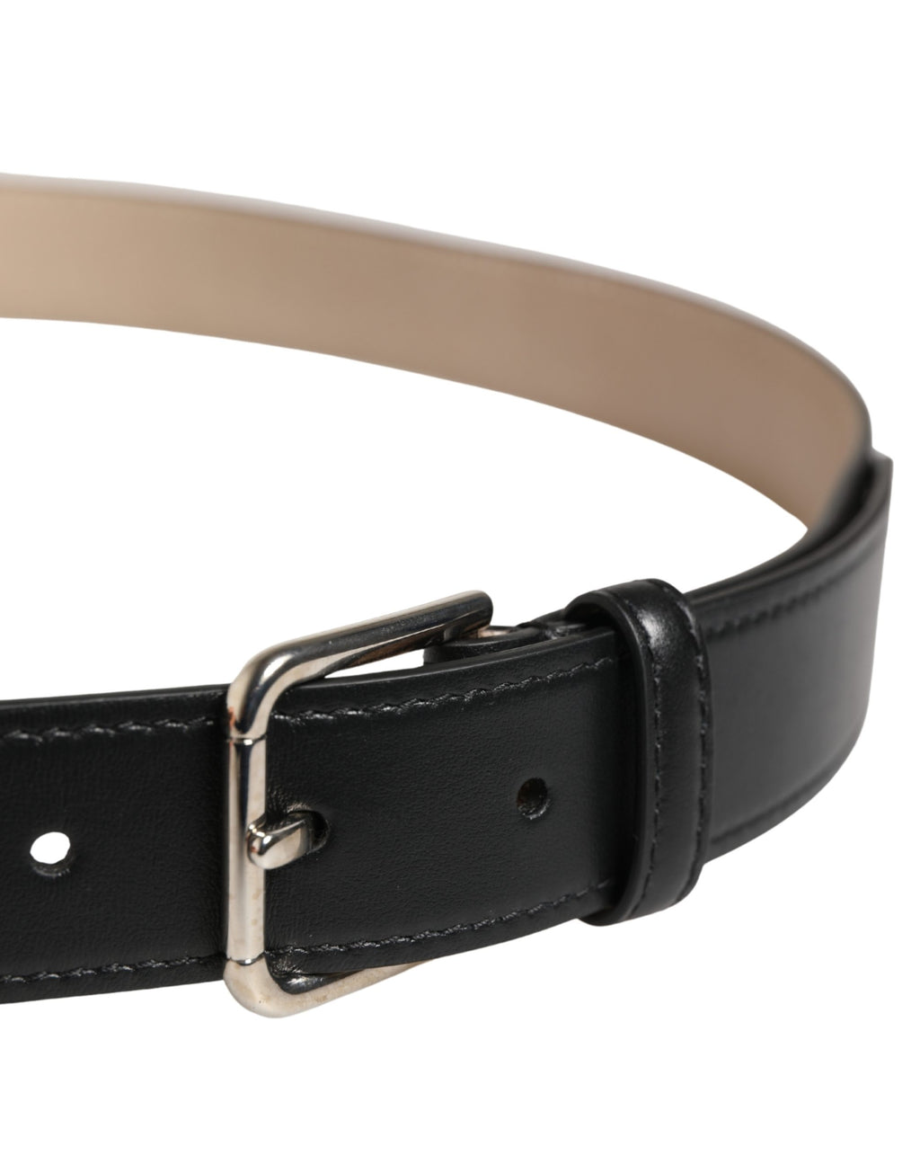 Dolce & Gabbana Men's Woven Leather Belt in Beige with Metal Buckle