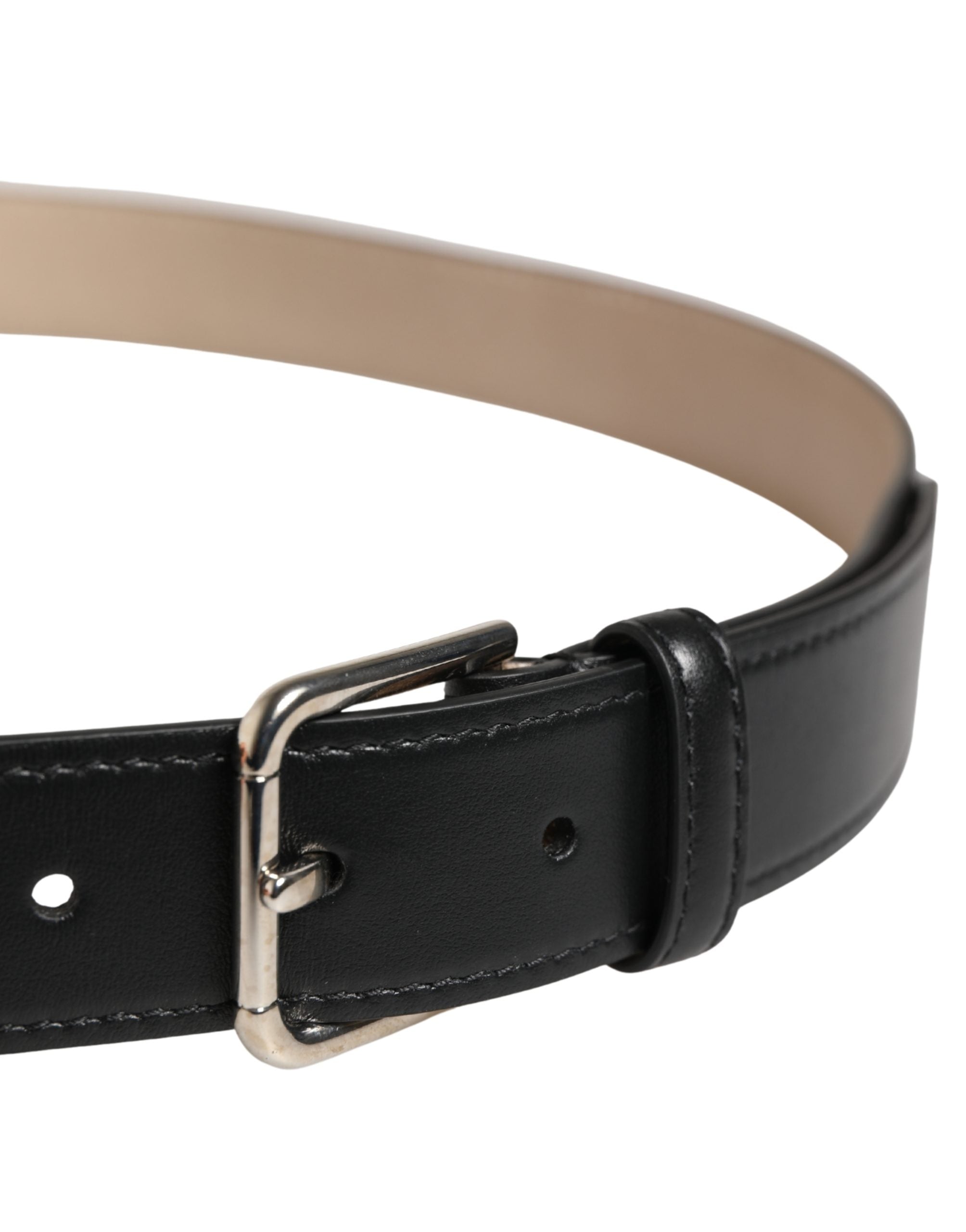 Dolce & Gabbana Men's Woven Leather Belt in Beige with Metal Buckle