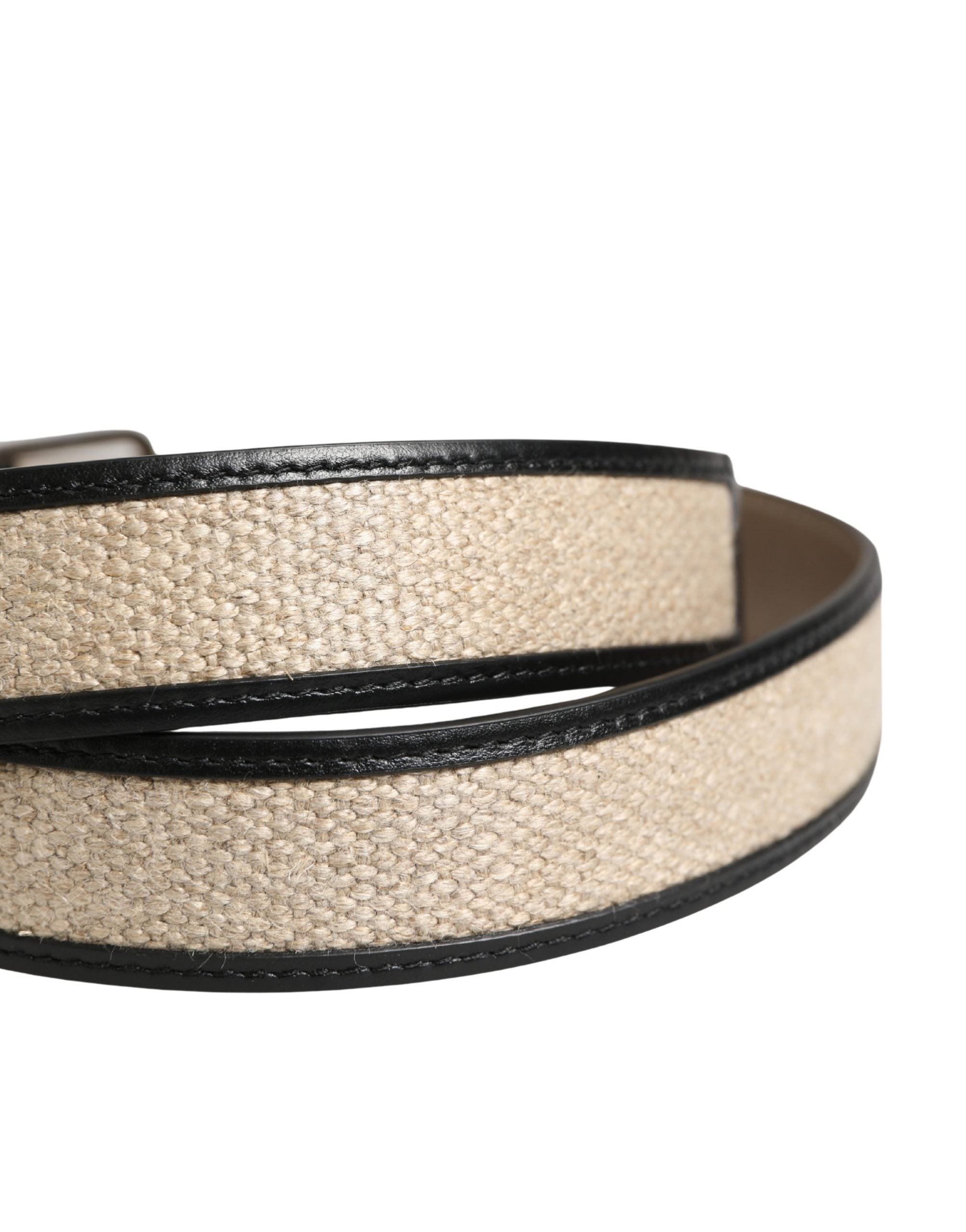 Dolce & Gabbana Men's Woven Leather Belt in Beige with Metal Buckle