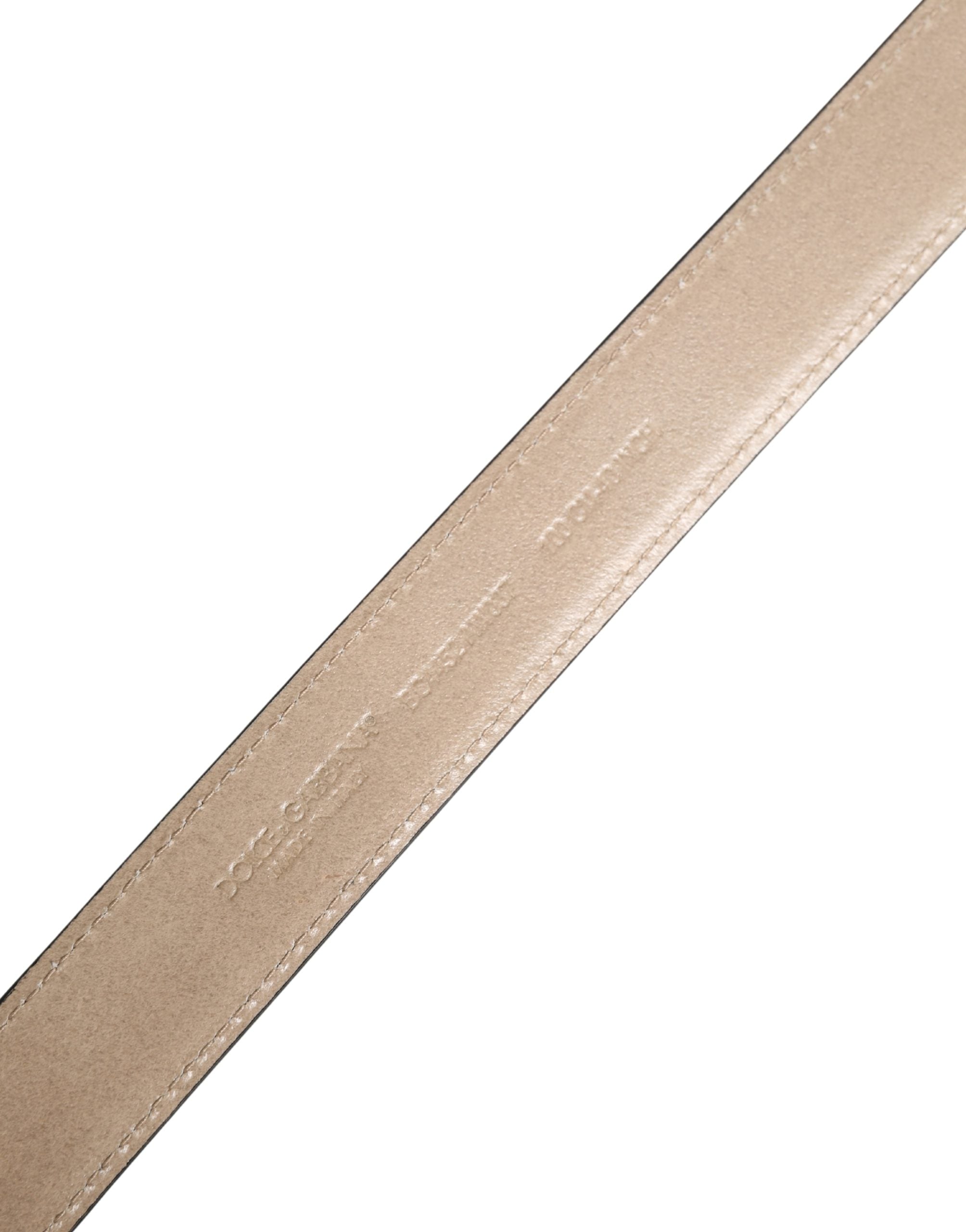 Dolce & Gabbana Men's Woven Leather Belt in Beige with Metal Buckle