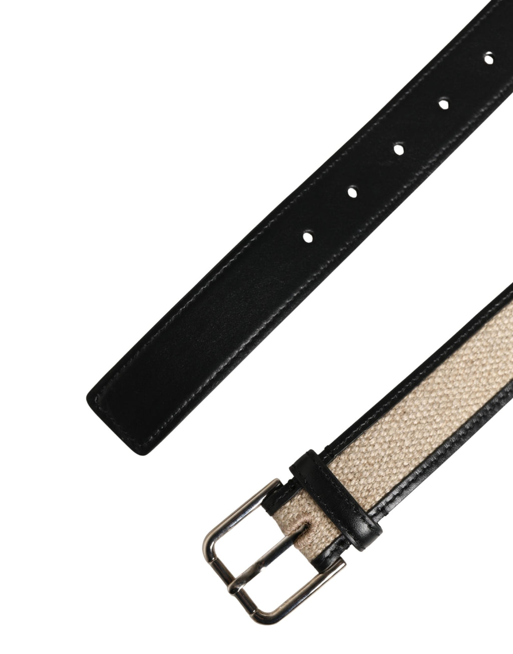 Dolce & Gabbana Men's Woven Leather Belt in Beige with Metal Buckle
