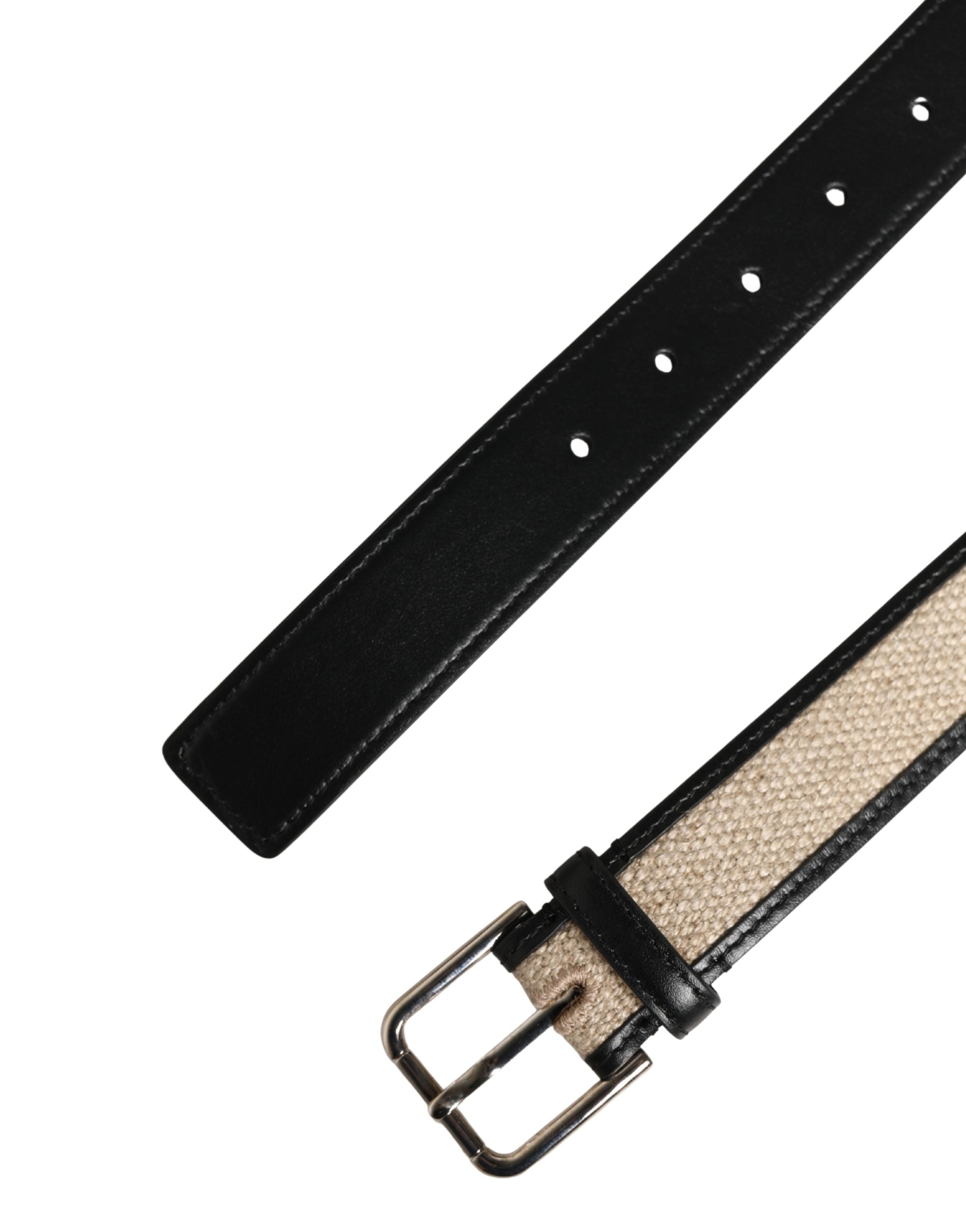 Dolce & Gabbana Men's Woven Leather Belt in Beige with Metal Buckle
