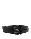 Dolce & Gabbana Black Leather Double Strap Belt with Silver Buckle