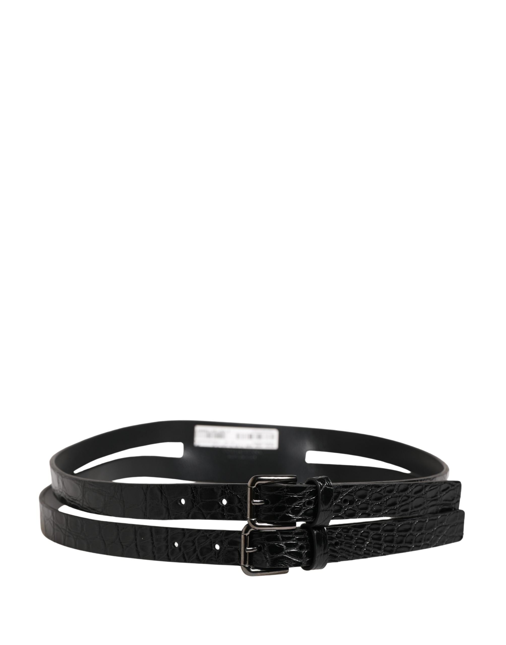 Dolce & Gabbana Black Leather Double Strap Belt with Silver Buckle