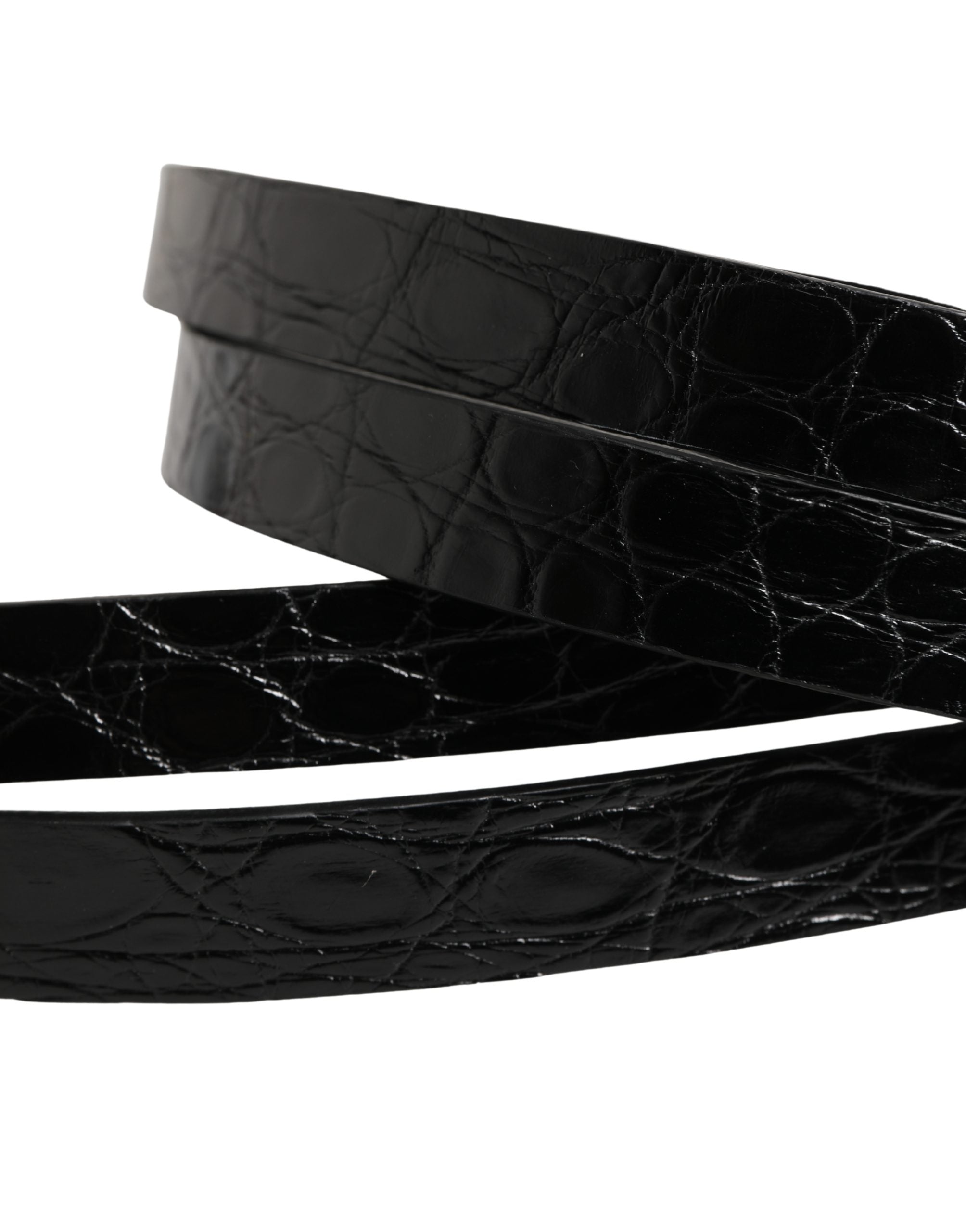 Dolce & Gabbana Black Leather Double Strap Belt with Silver Buckle