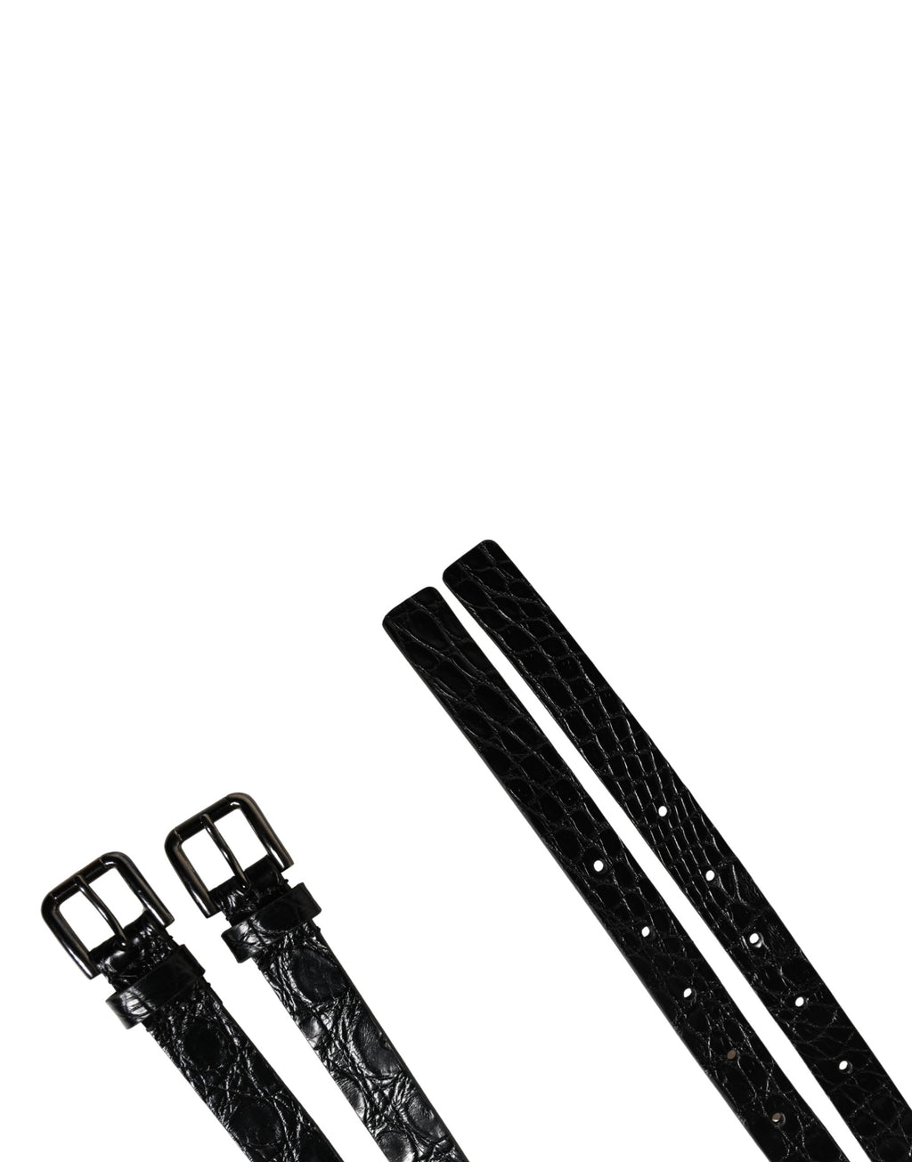 Dolce & Gabbana Black Leather Double Strap Belt with Silver Buckle