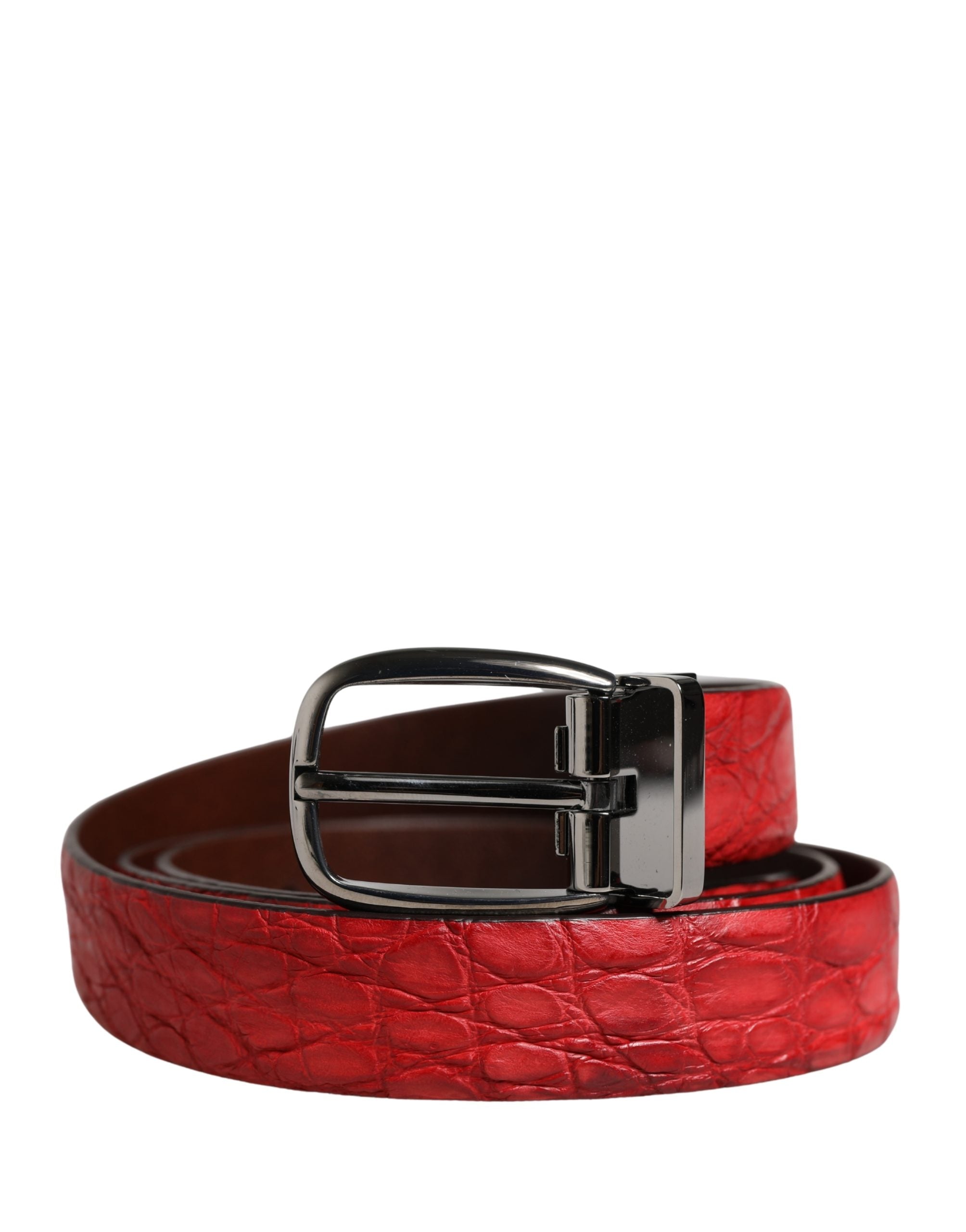 Dolce & Gabbana Men's Belt in Red Exotic Leather with Metal Buckle