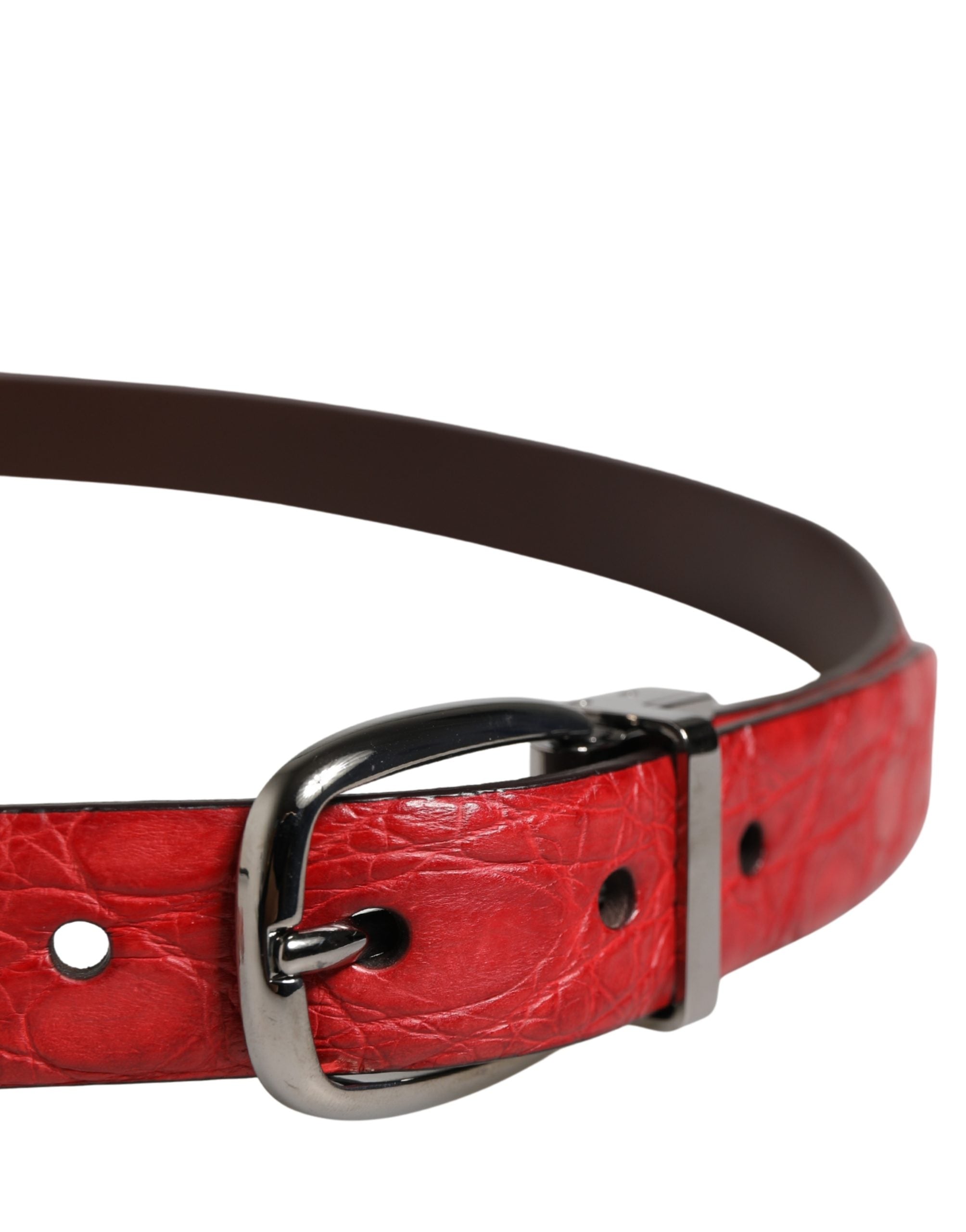 Dolce & Gabbana Men's Belt in Red Exotic Leather with Metal Buckle