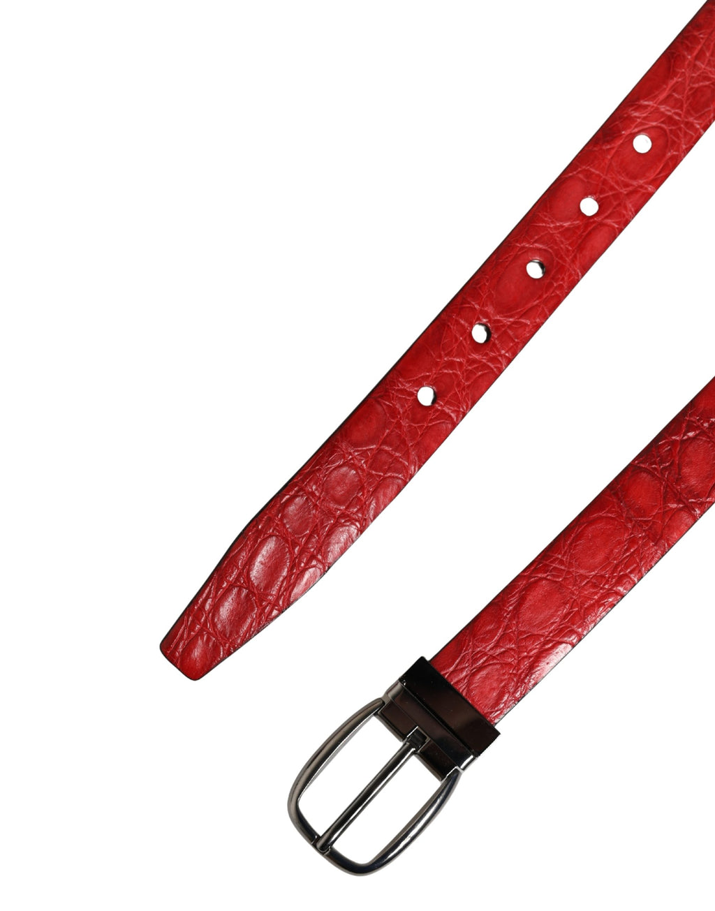 Dolce & Gabbana Men's Belt in Red Exotic Leather with Metal Buckle