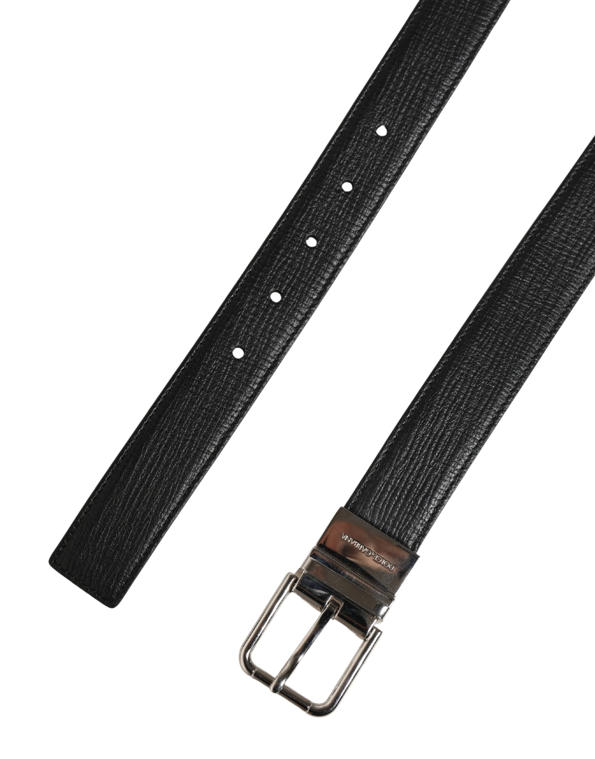Dolce & Gabbana Herrenschließe Gürtel aus schwarzem Leder mit Metallschnalle