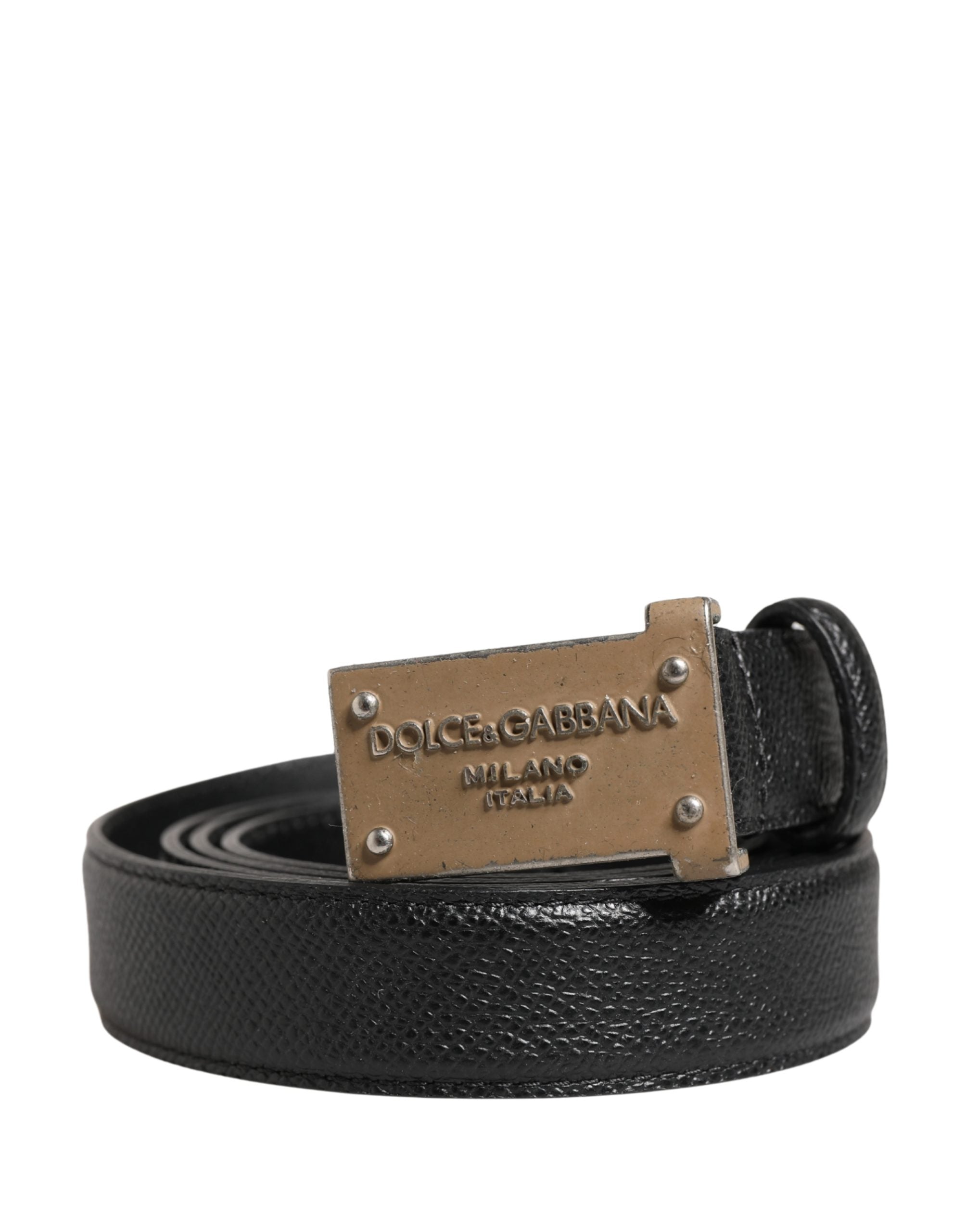 Dolce & Gabbana Herren Gürtel aus schwarzem Kalbsleder mit Logo und Metallschnalle
