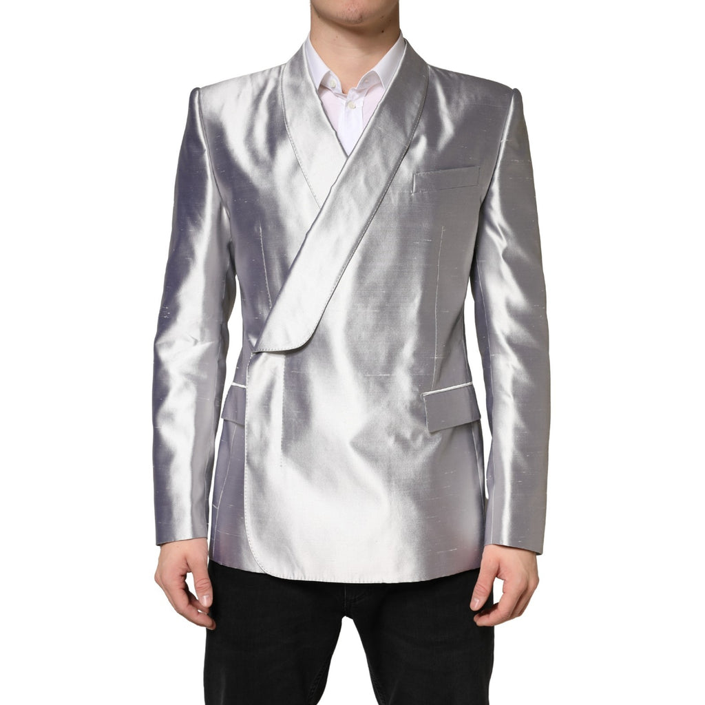 Dolce & Gabbana Silver SICILIA Double-Breasted Silk Blazer