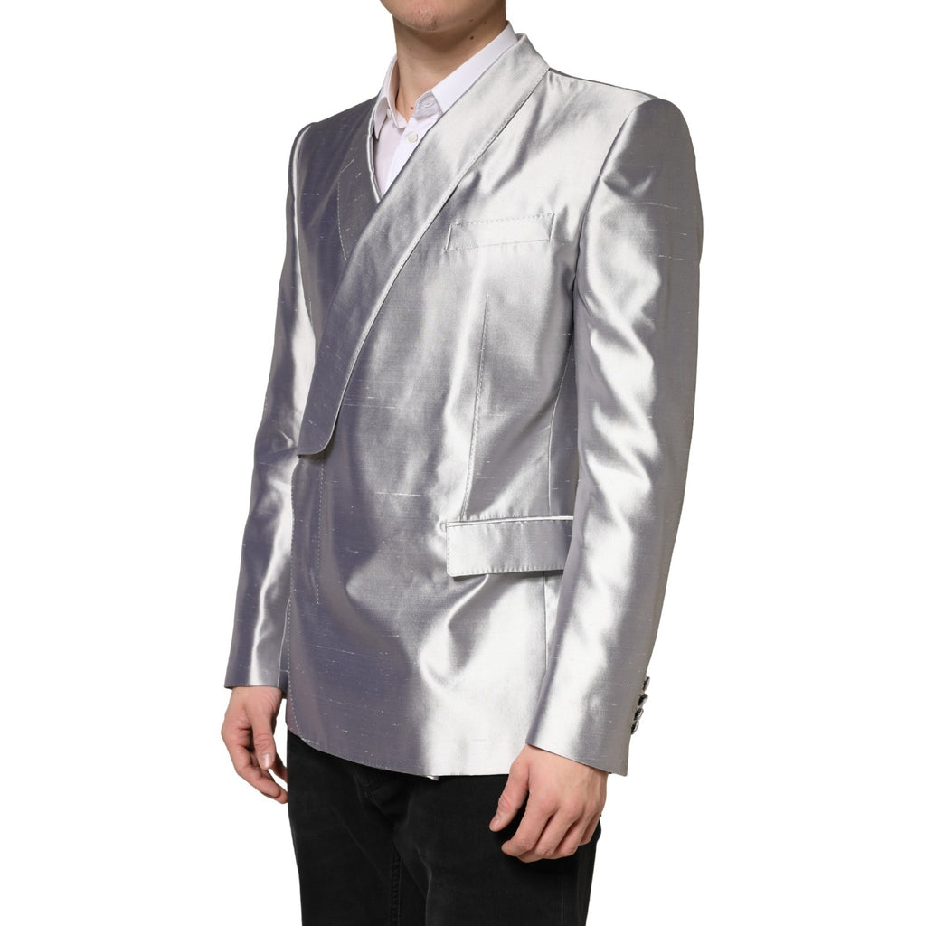 Dolce & Gabbana Silver SICILIA Double-Breasted Silk Blazer