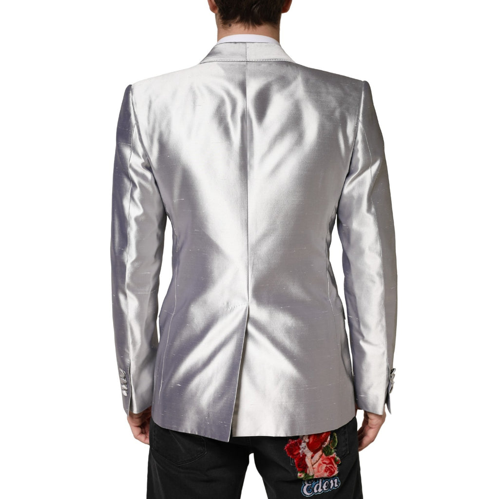 Dolce & Gabbana Silver SICILIA Double-Breasted Silk Blazer