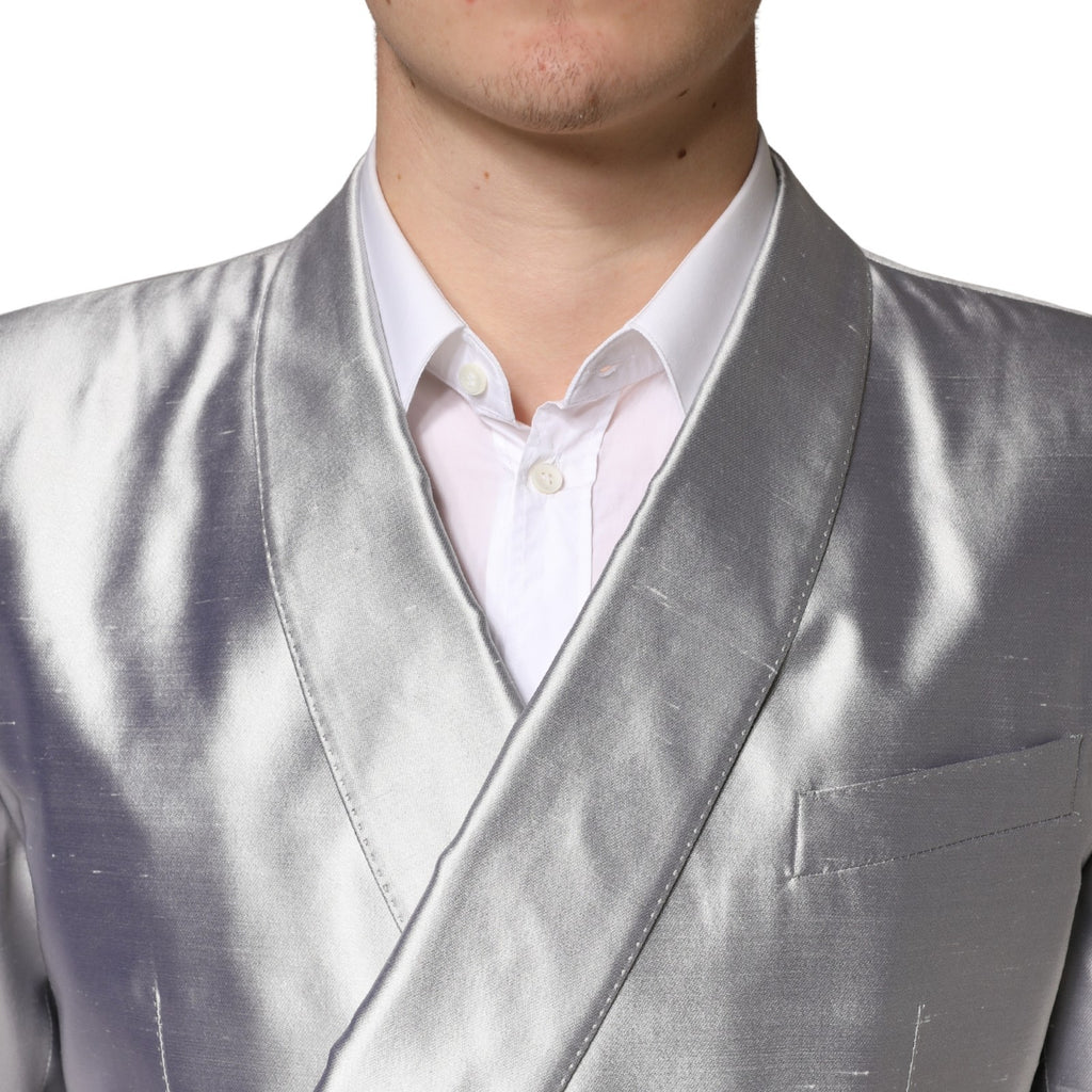 Dolce & Gabbana Silver SICILIA Double-Breasted Silk Blazer